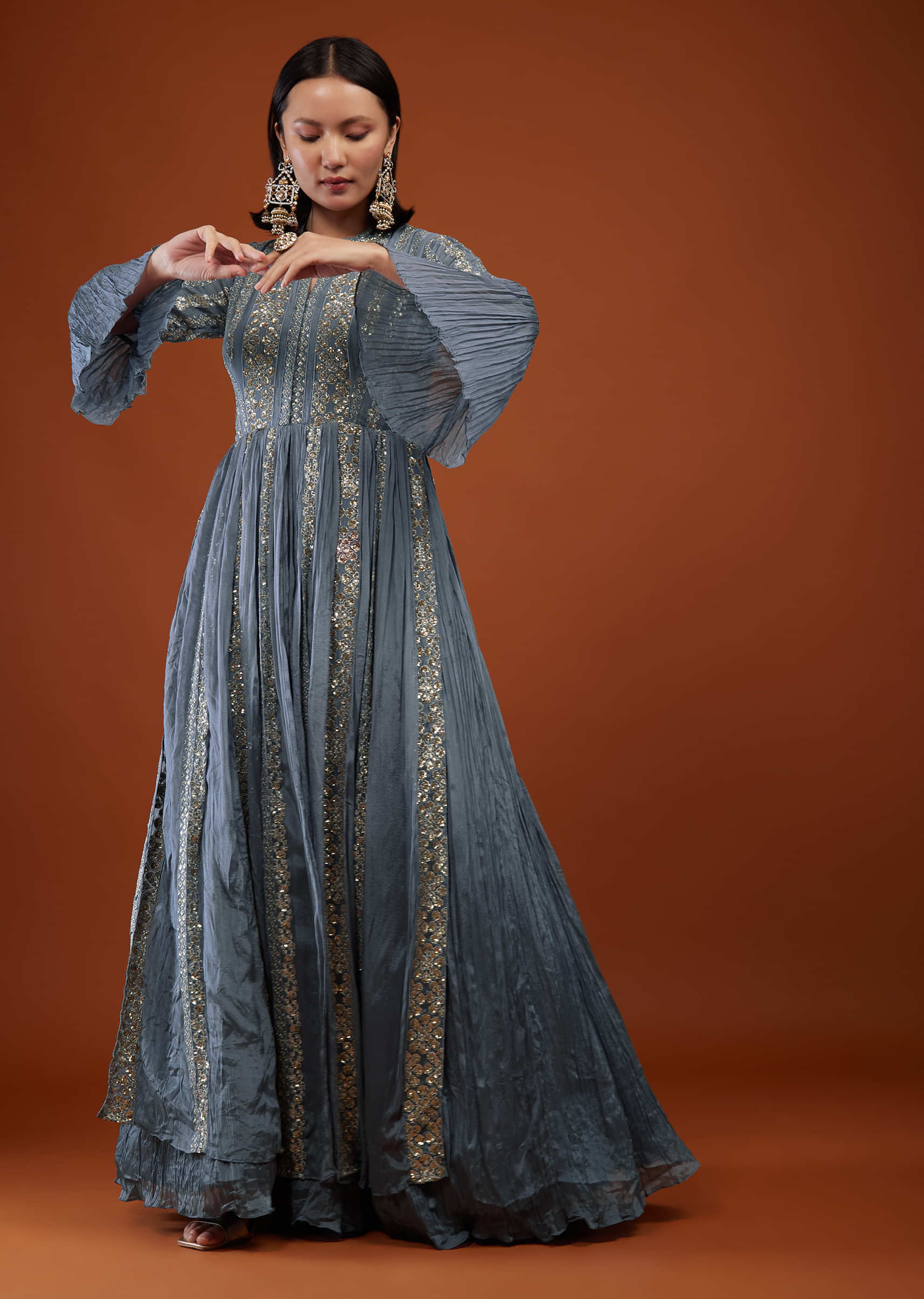 Aegean Blue Anarkali Suit With Embroidery