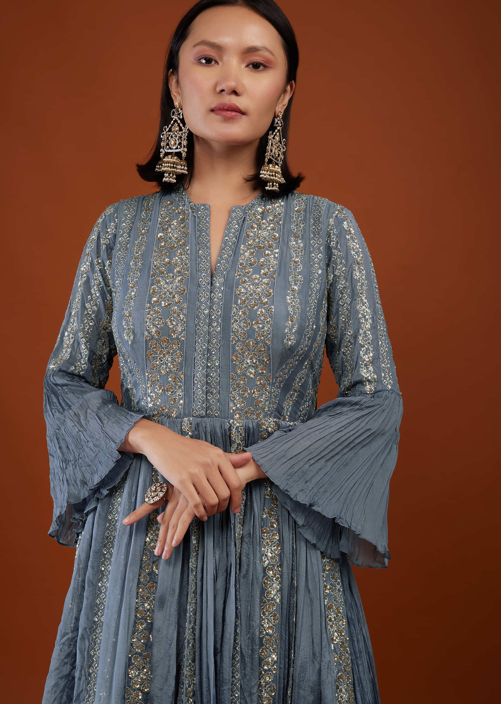 Airforce Blue Anarkali Suit With Embroidery