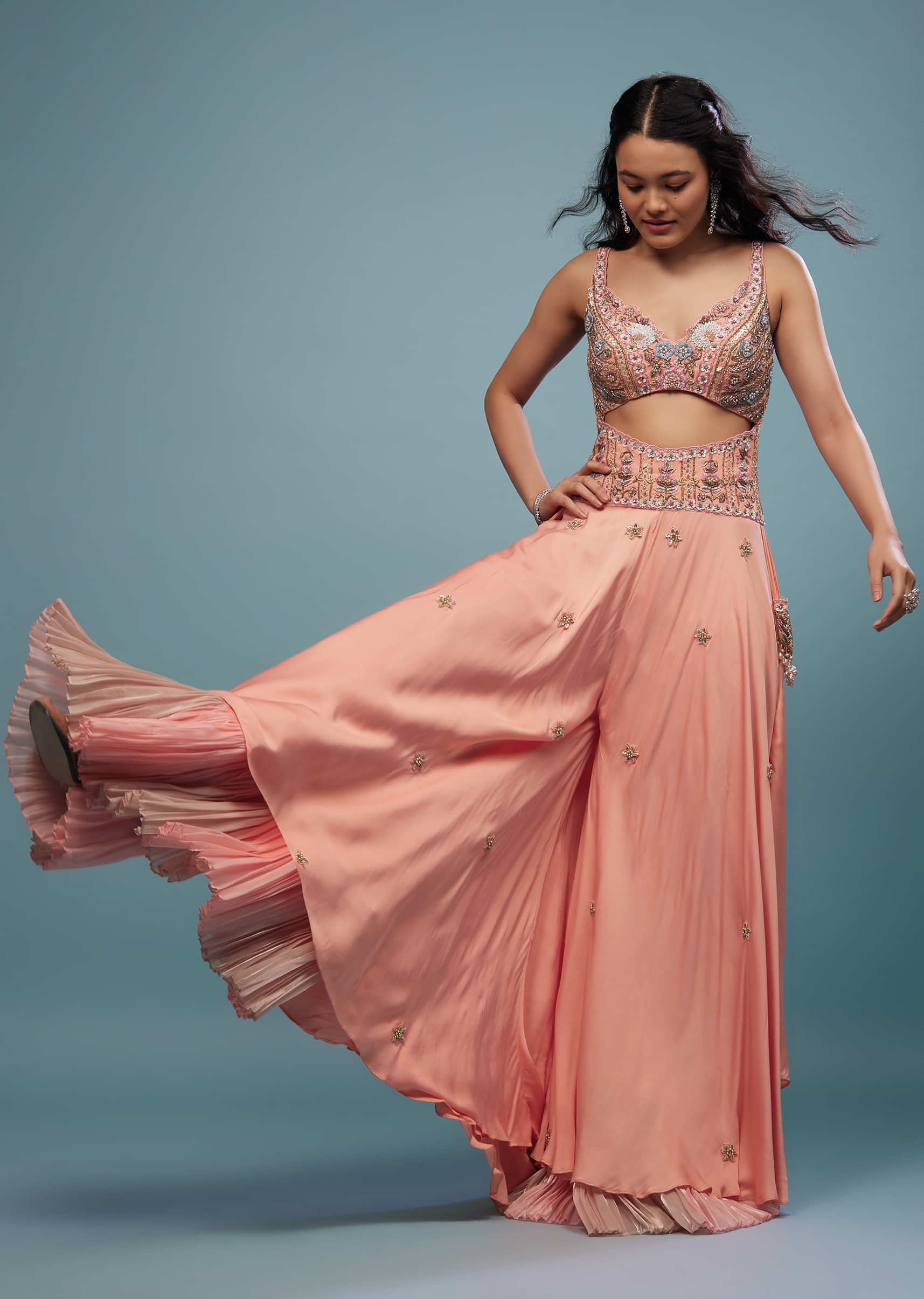 Buy Aneesh Agarwaal Pink Habutai Paisley Print Cowl Jumpsuit With Cape  Online | Aza Fashions