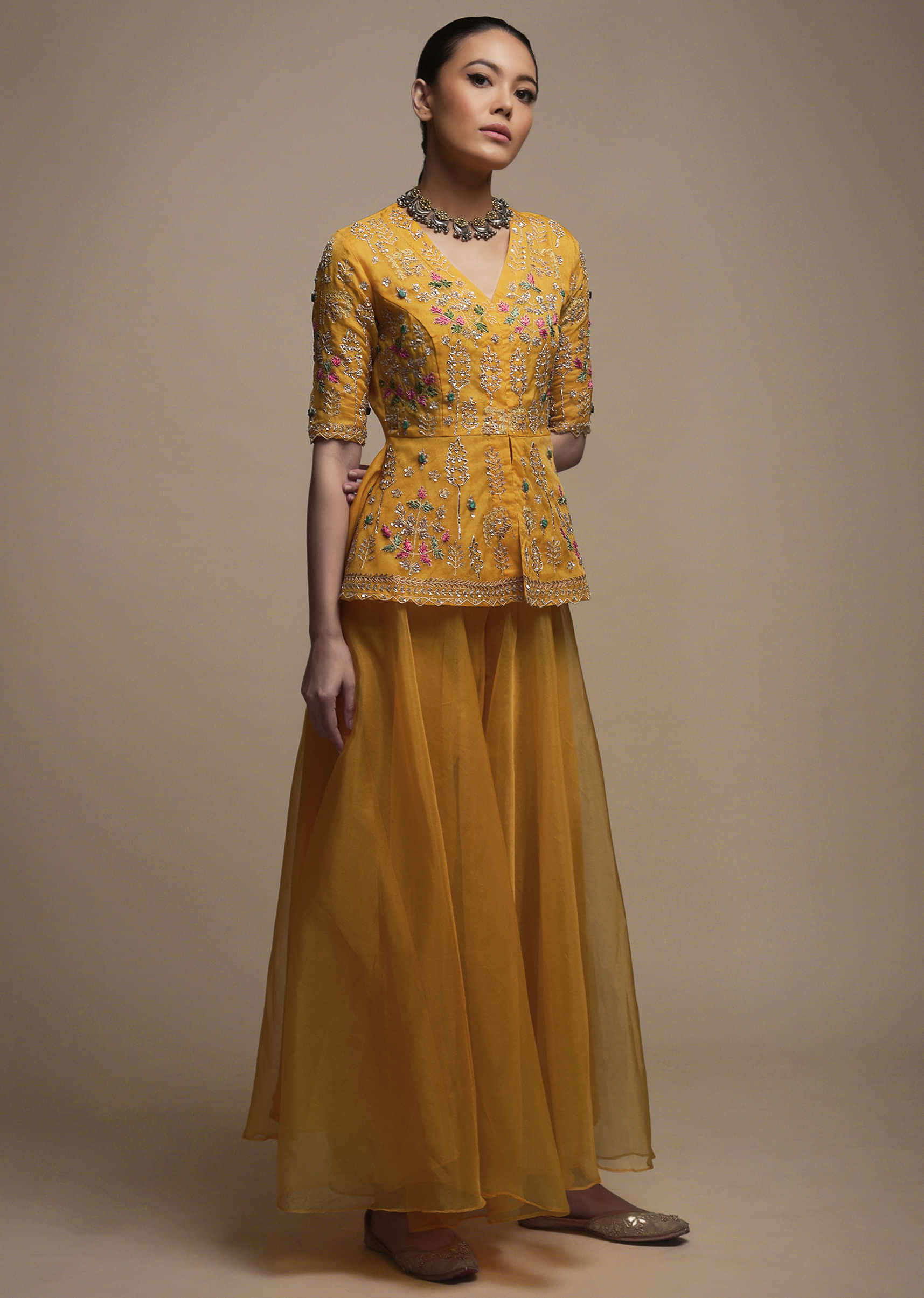 Buy Smriti by Anju Agarwal Gold Organza Jacket Palazzo Set Online | Aza  Fashions