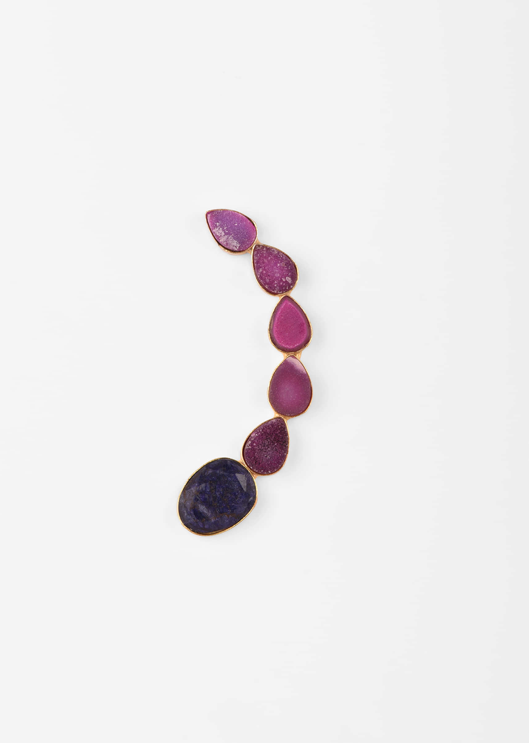 Amethyst Purple Semi Precious Stone Studded Earrings In A Crescent Shape 