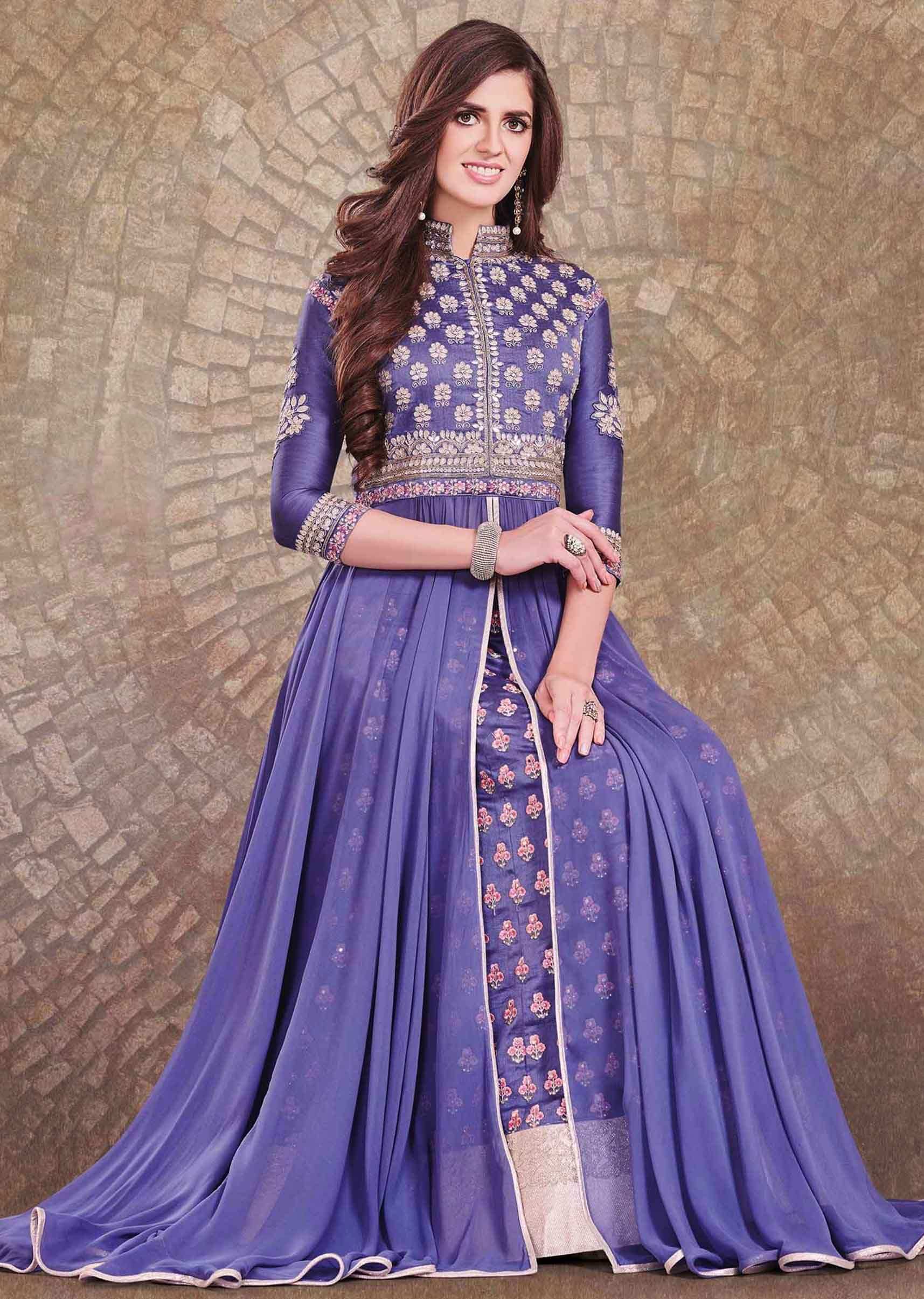 Ampora blue anarkali suit in embroidered bodice mathced with skirt