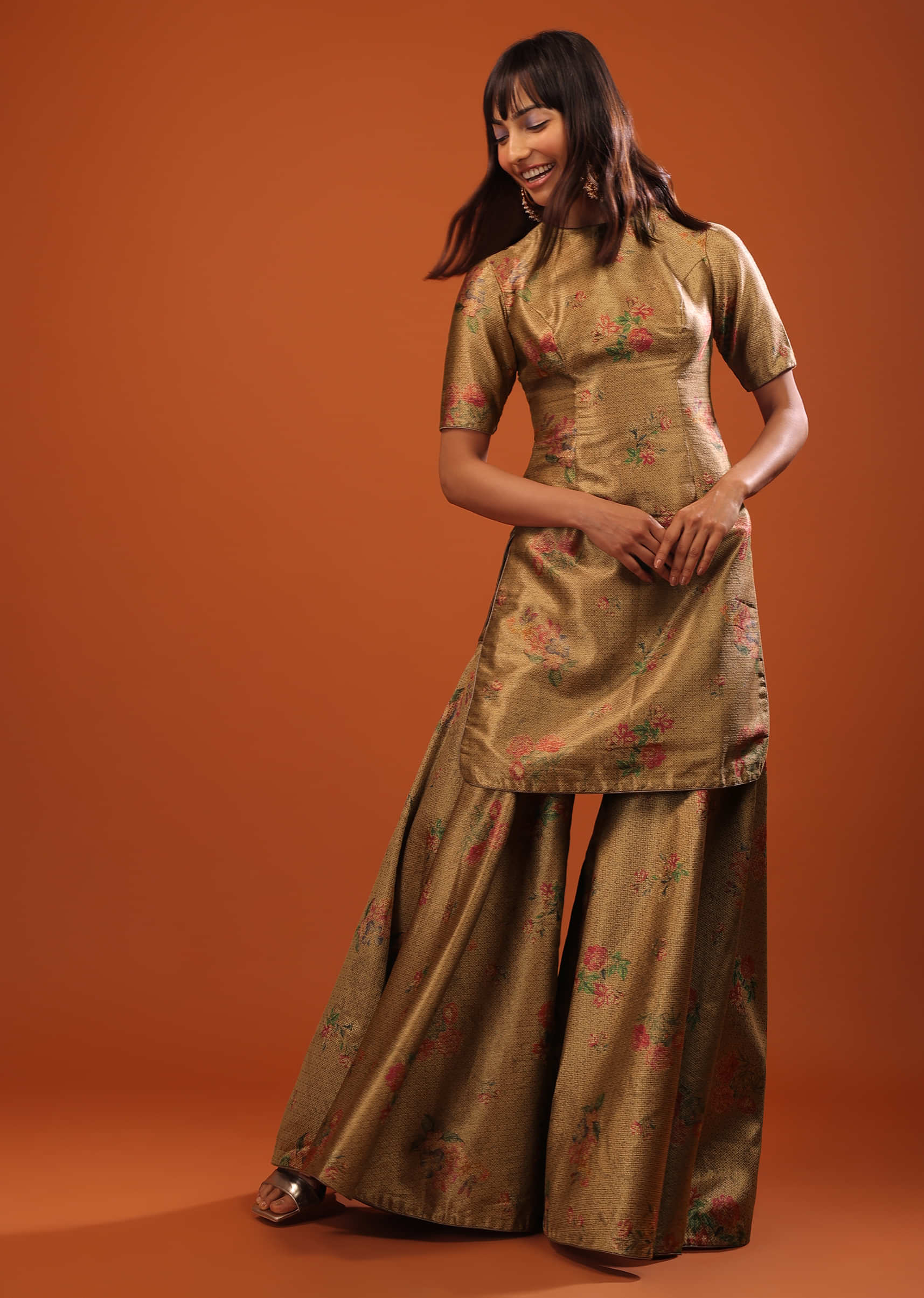 Floral Dressy Pant Suits Brocade Coat Pants for Women Banarasi