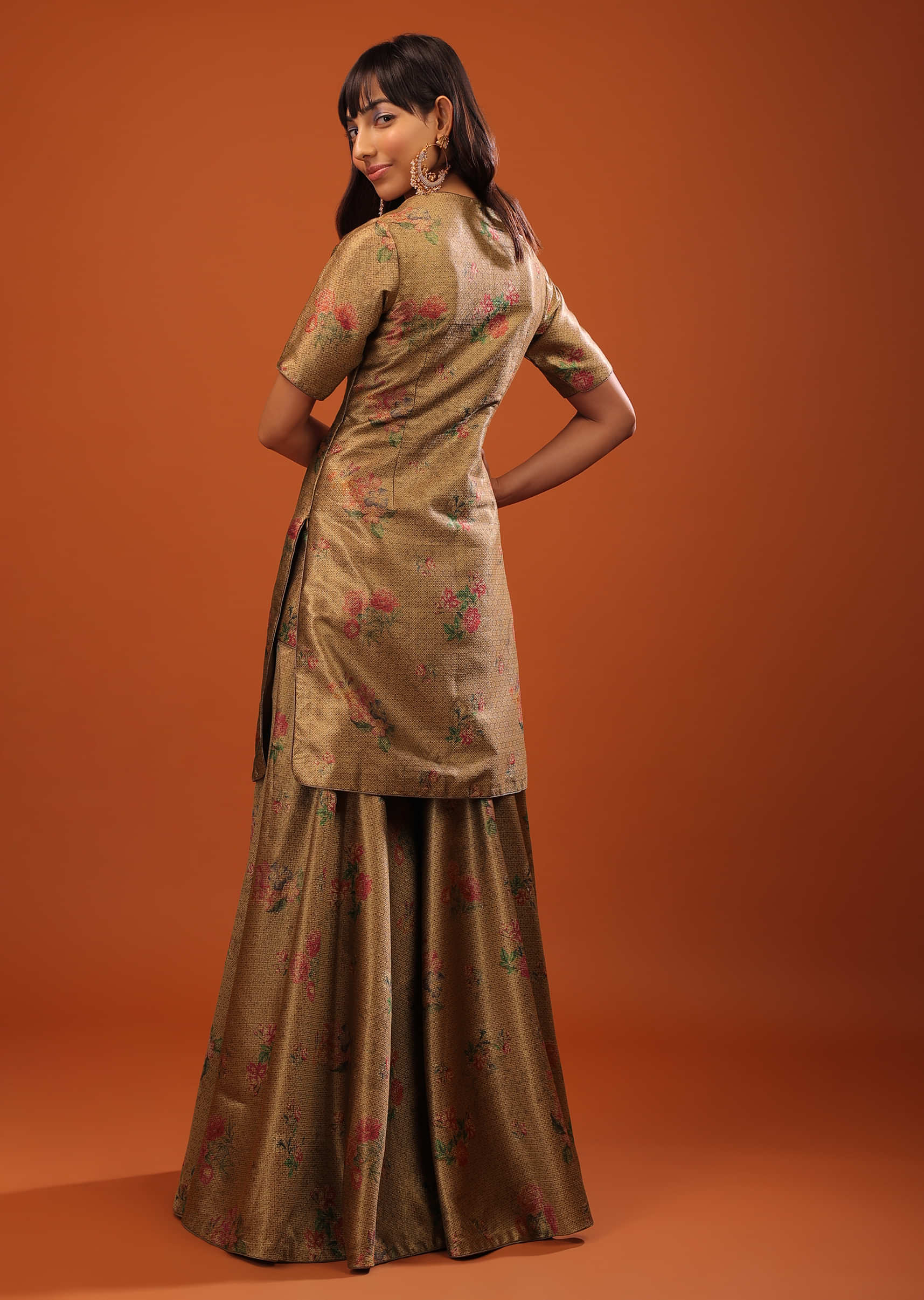 Golden Sharara Suit With Woven Floral Motifs