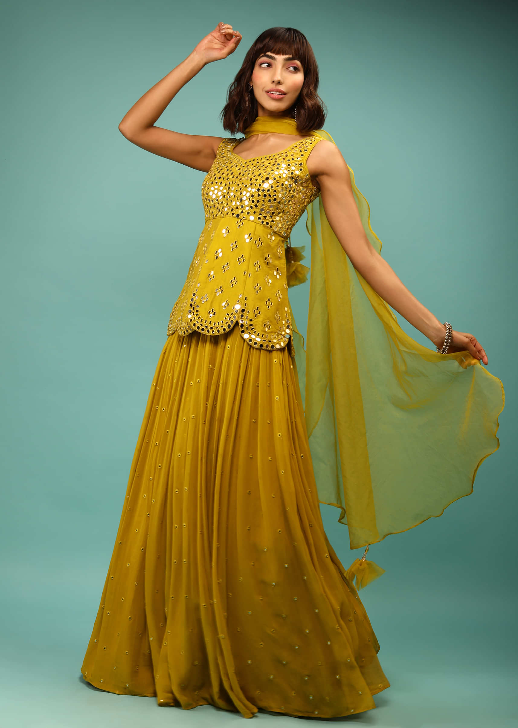 Buy SVA by Sonam & Paras Modi Blue Printed Peplum Top With Lehenga Skirt  Online | Aza Fashions