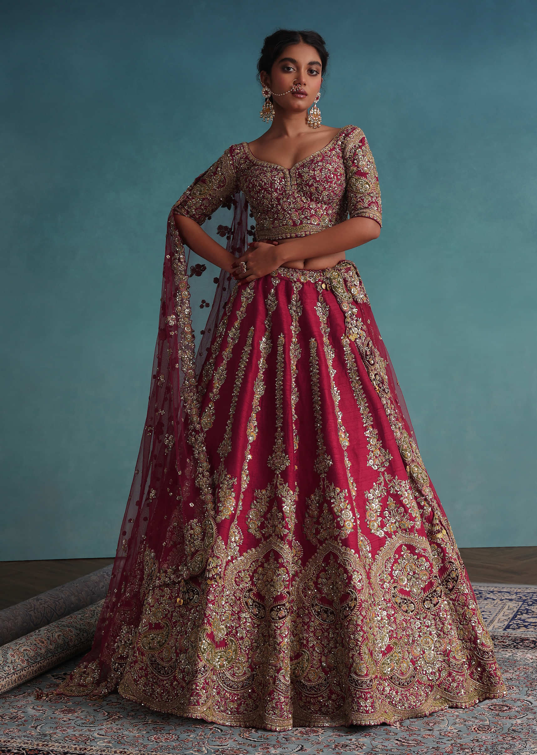 Royal Red Embroidered Designer Silk Bridal Lehenga Choli