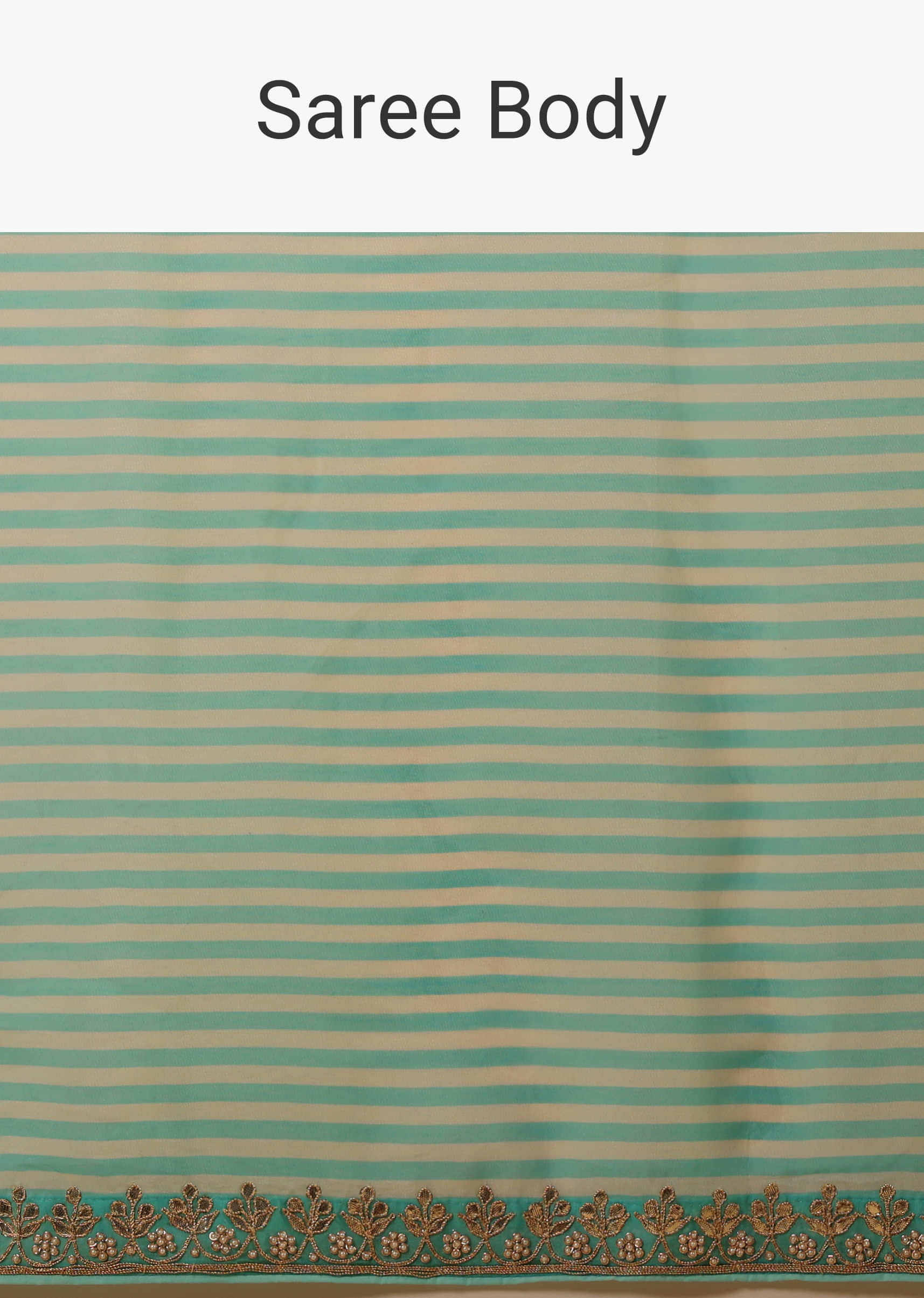 Aqua Blue Saree In Organza With Striped Print And Gotta Embroidered Border  