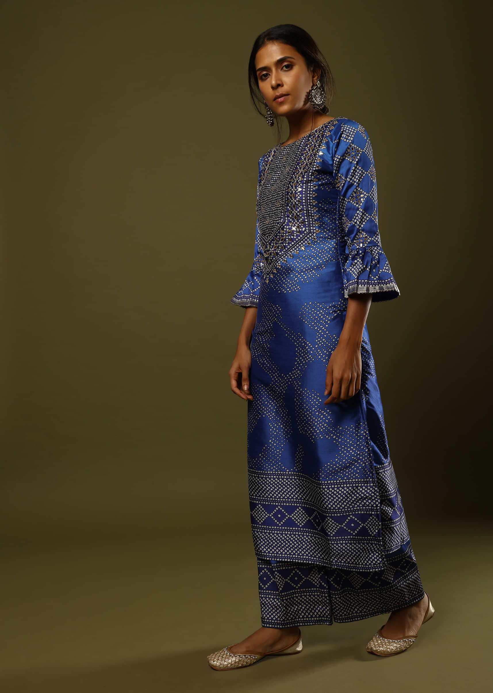Buy Azure Blue Palazzo Suit In Silk With Digital Printed Bandhani Motif ...