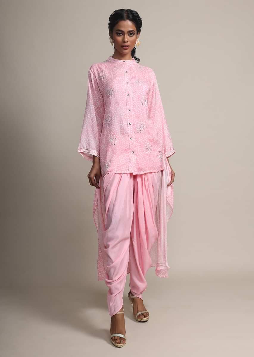 Baby Pink Bandhani Printed Suit With Matching Dhoti Pant  