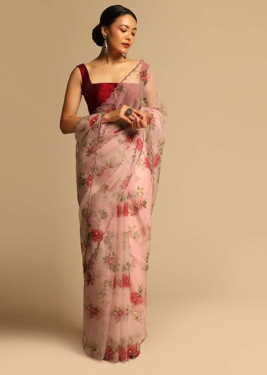 The Queen' Red Floral Georgette Saree : Buy Festive Sarees Online – Ek Dori