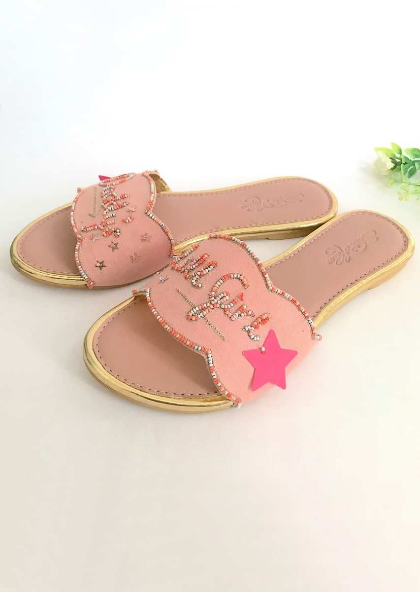 Baby Pink Slider Flats With Candy Colored Beads And Scalloped Edge Online By Sole House