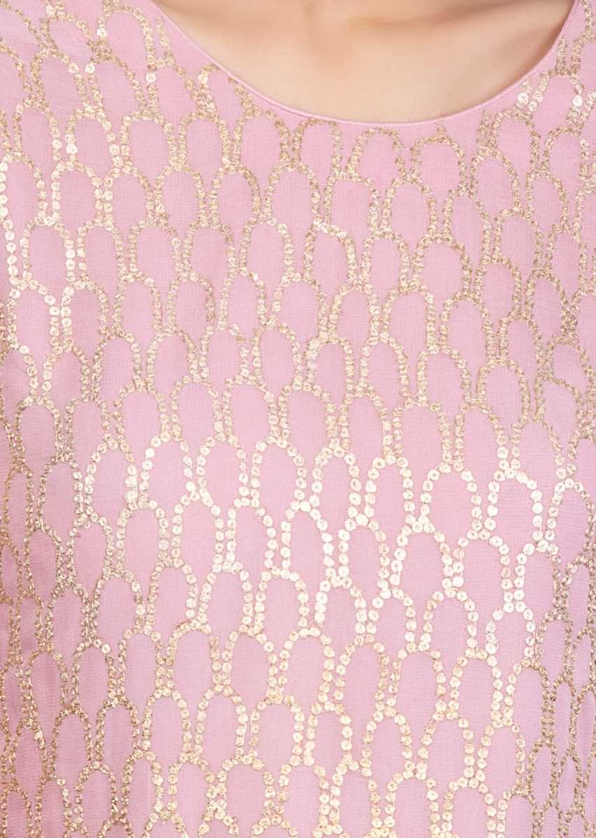 Ballet Pink Sharara Suit Set In Zari And Weaved Work Online - Kalki Fashion