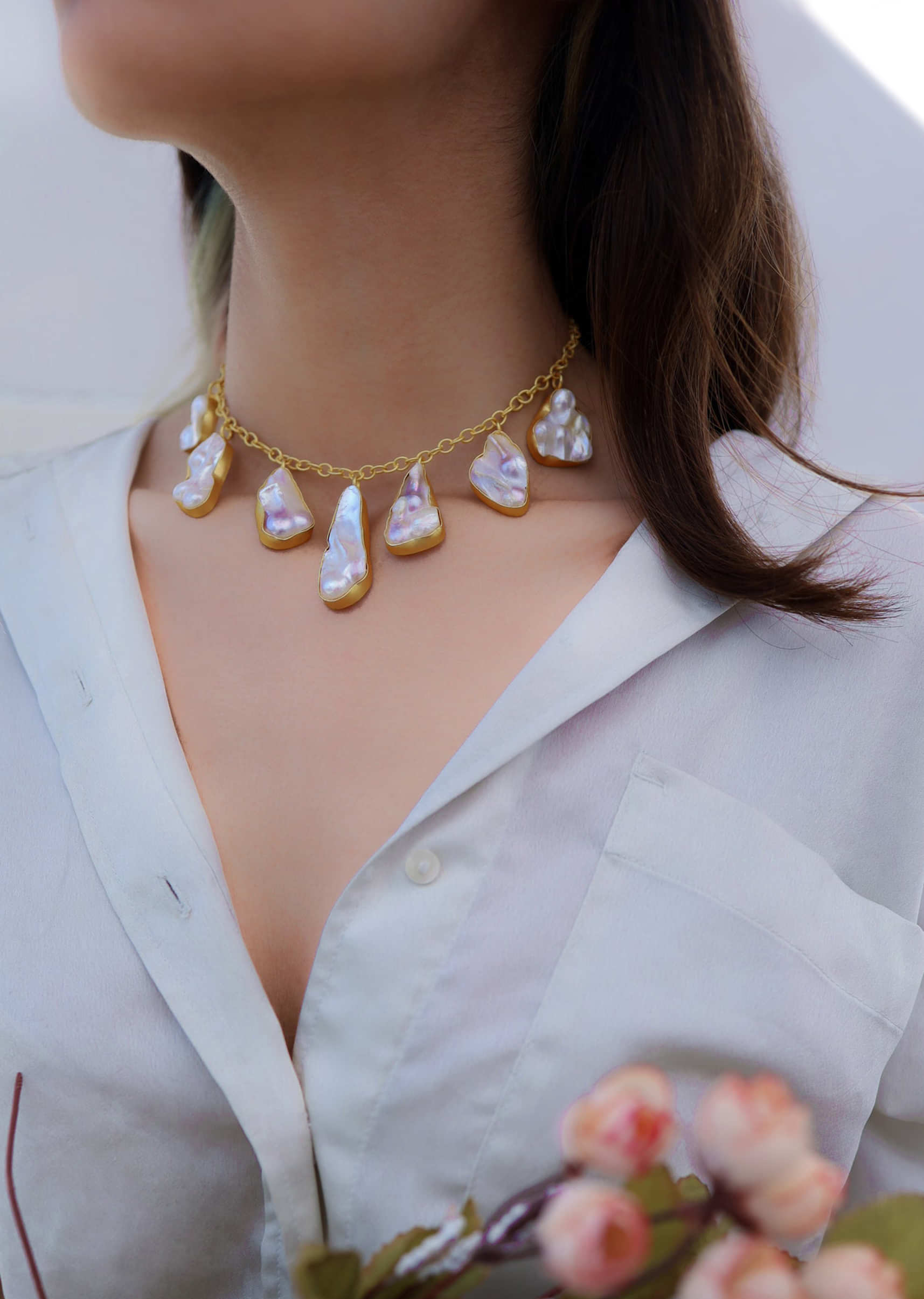 Baroque White Pearl And Kundan Gold Plated Necklace