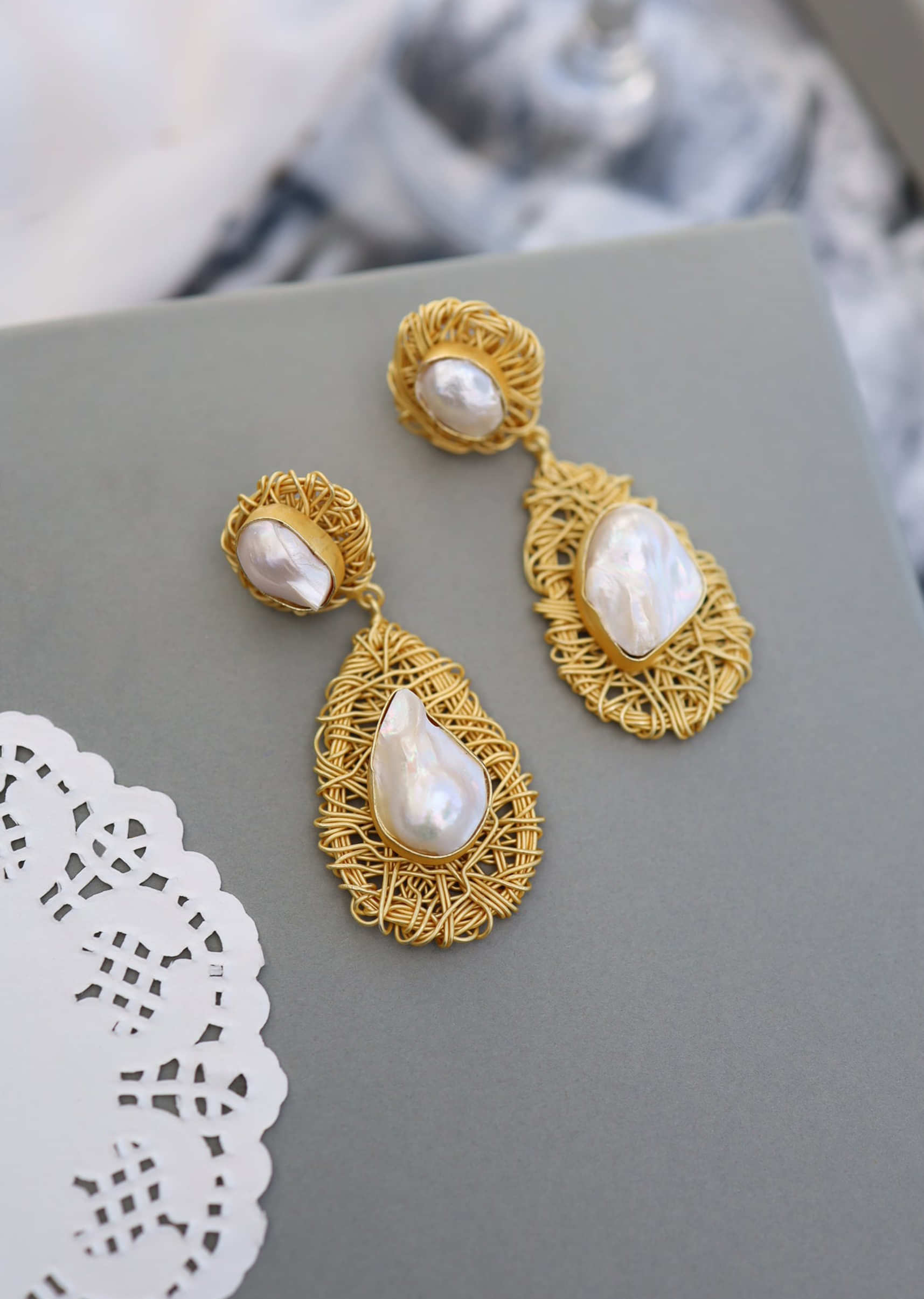 Baroque White Pearl And Kundan Danglers