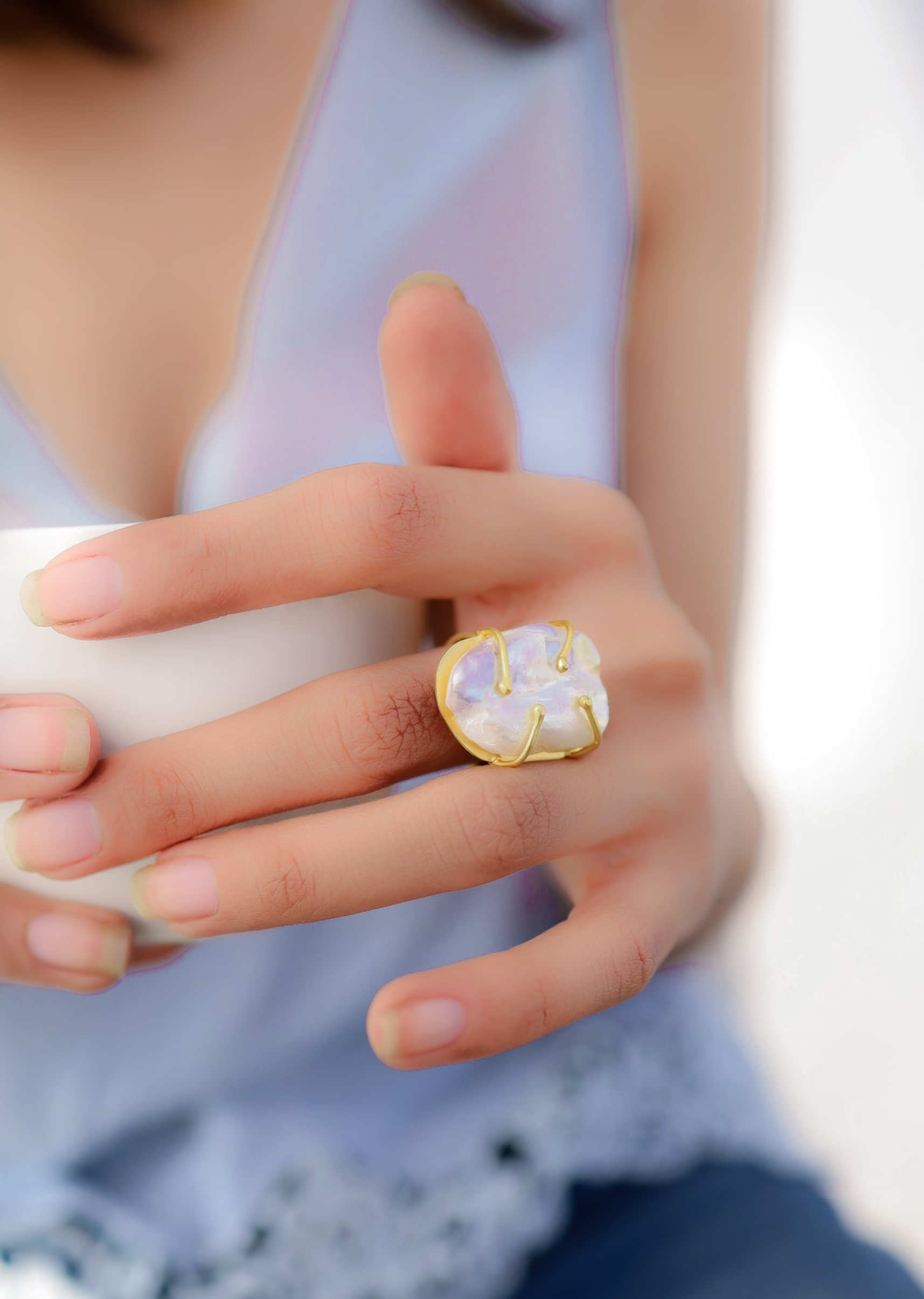 Baroque White Pearl With Gold Plating Ring 