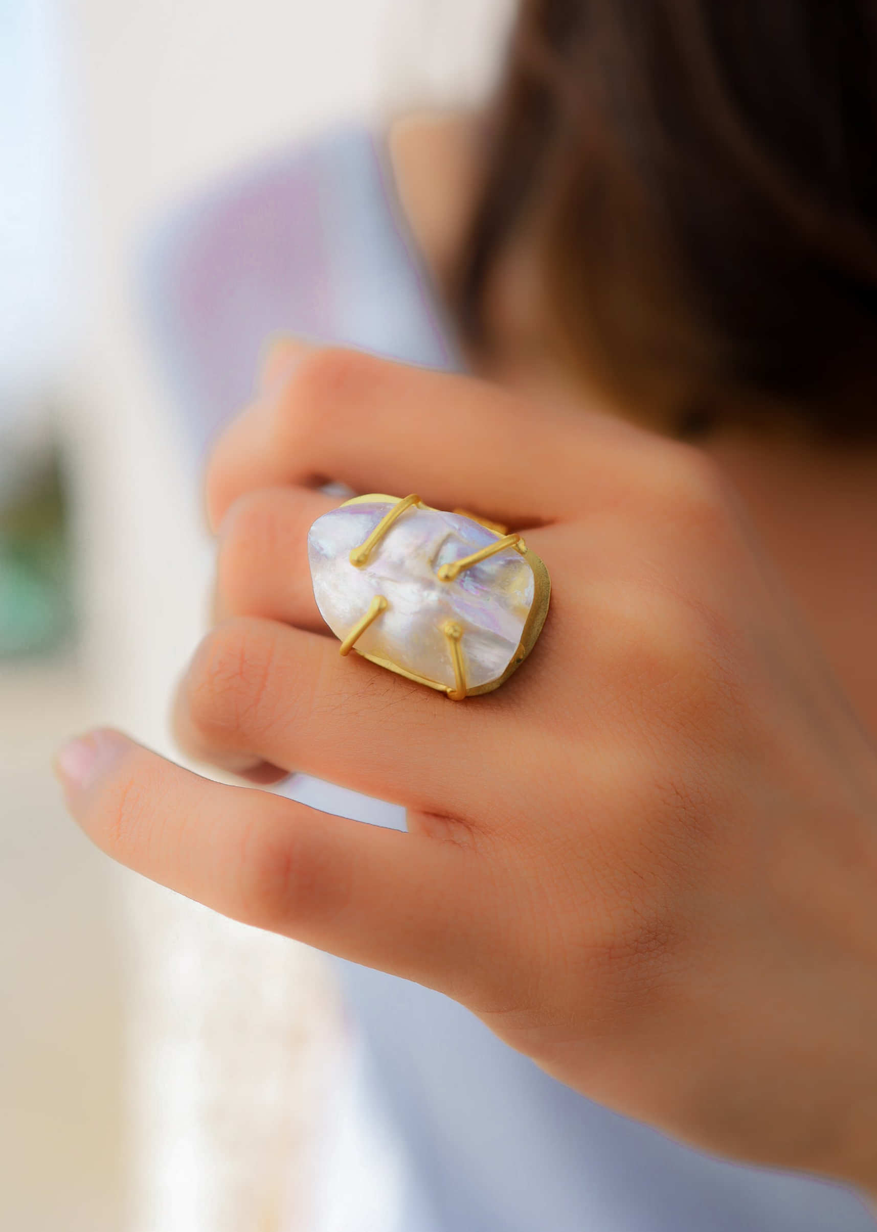 Baroque White Pearl With Gold Plating Ring 