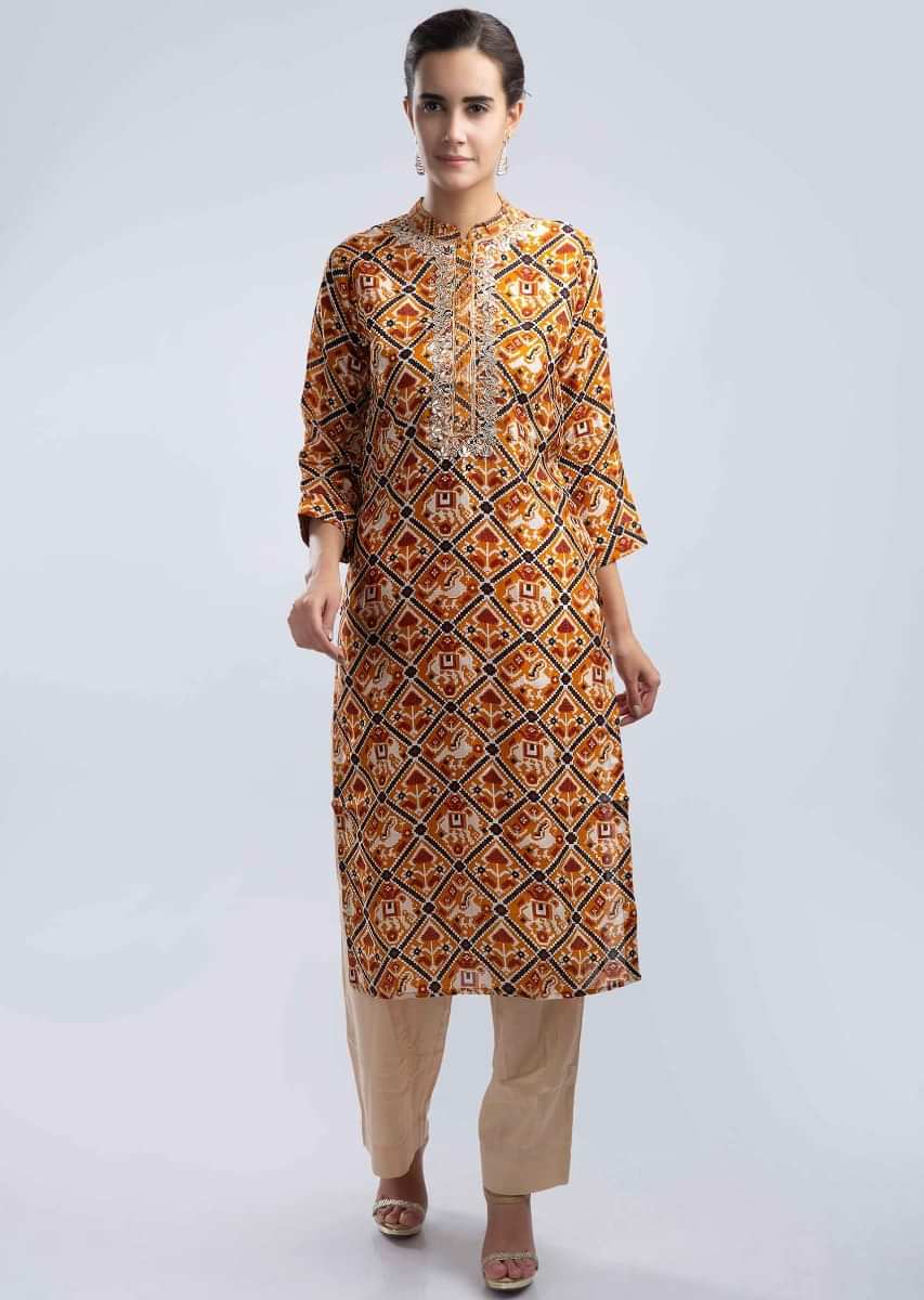 Buy Magenta Kurti In Cotton With Bandhani Printed Chevron Design Online  Kalki  Fashion