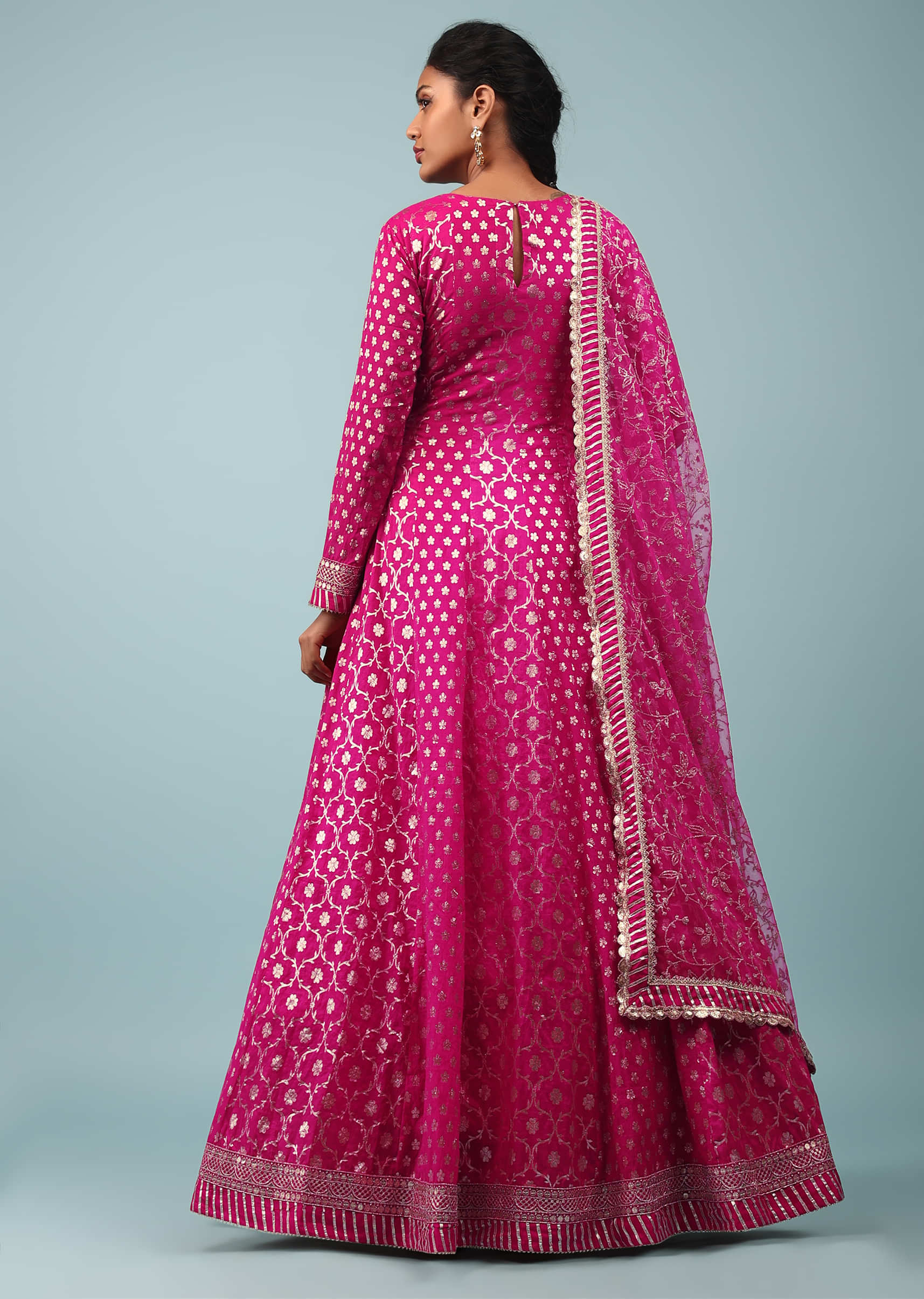 Buy Beetroot Purple Pink Embroidered Anarkali Suit In Brocade Weave