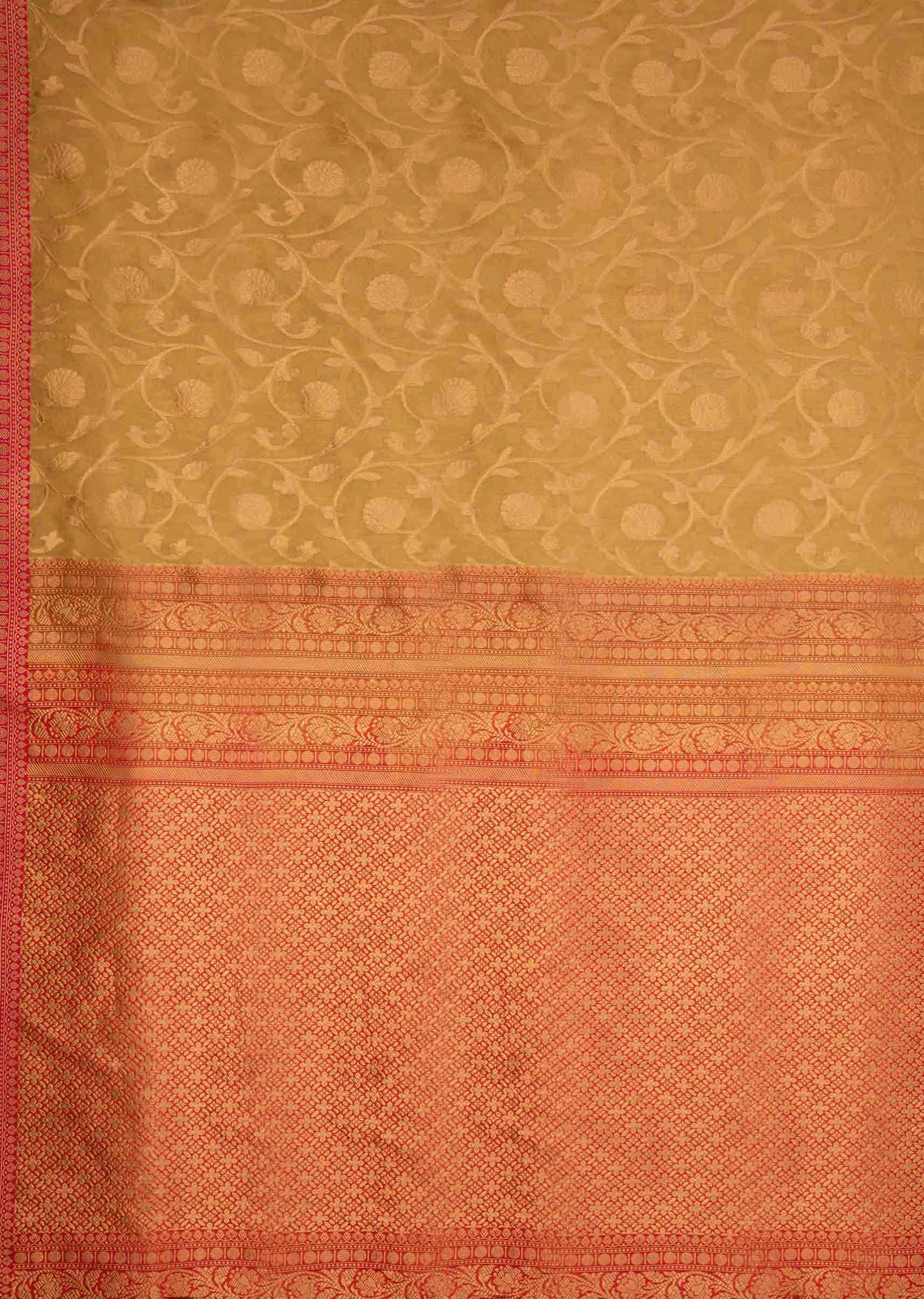 Beige weaved chanderi silk saree with brocade pallo only on Kalki 