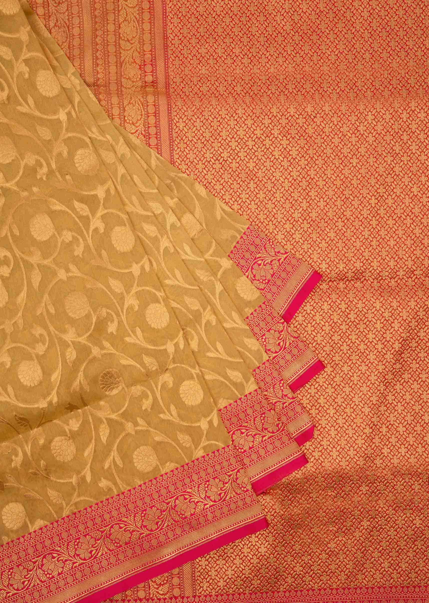 Beige weaved chanderi silk saree with brocade pallo only on Kalki 