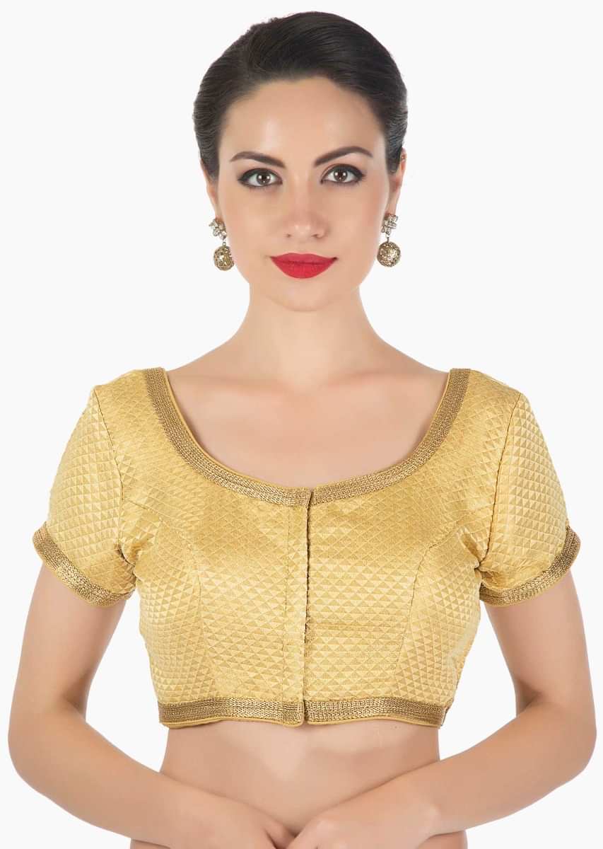 Beige fancy lurex blouse highlighted in gold lace only on Kalki