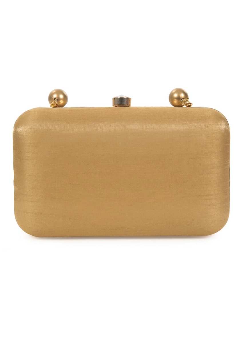 Beige gold hand embroidered capsule clutch