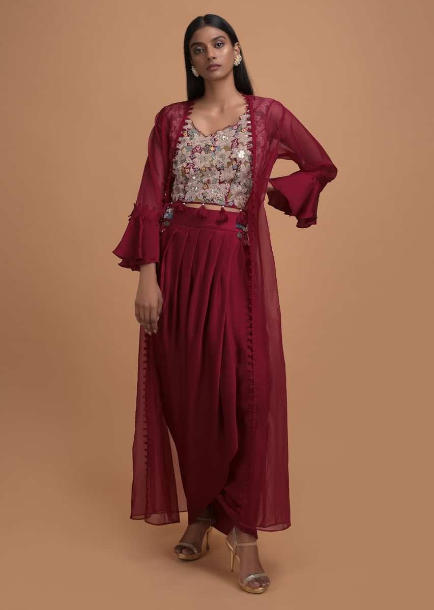 AKS Salwar Suits and Sets : Buy AKS Pink & Orange Bandhani Printed Top &  Jacket With Beige Dhoti Pant Set (Set of 3) Online | Nykaa Fashion.