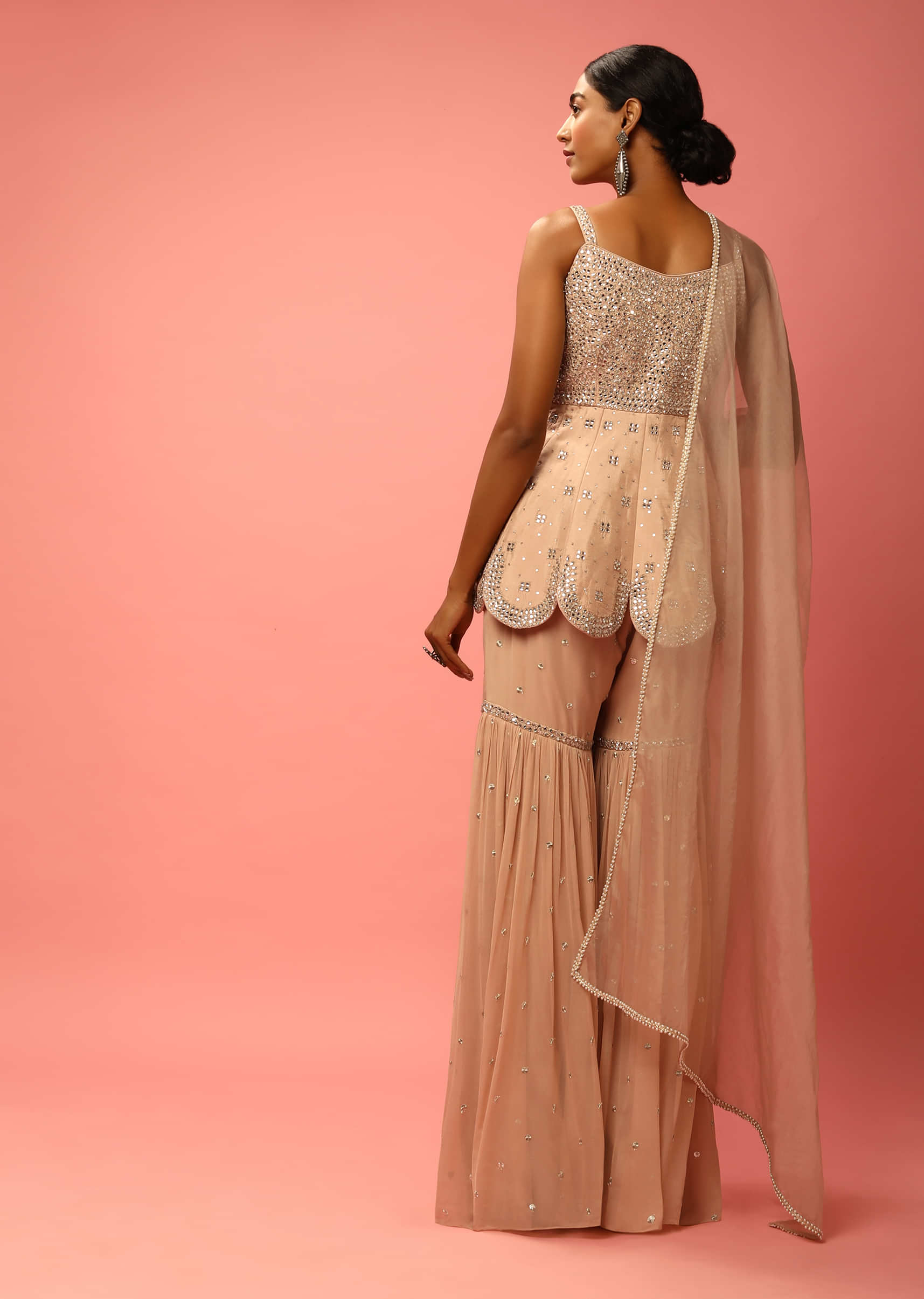 Bisque Beige Sharara And Peplum Suit Embellished In Stone And Sequins  