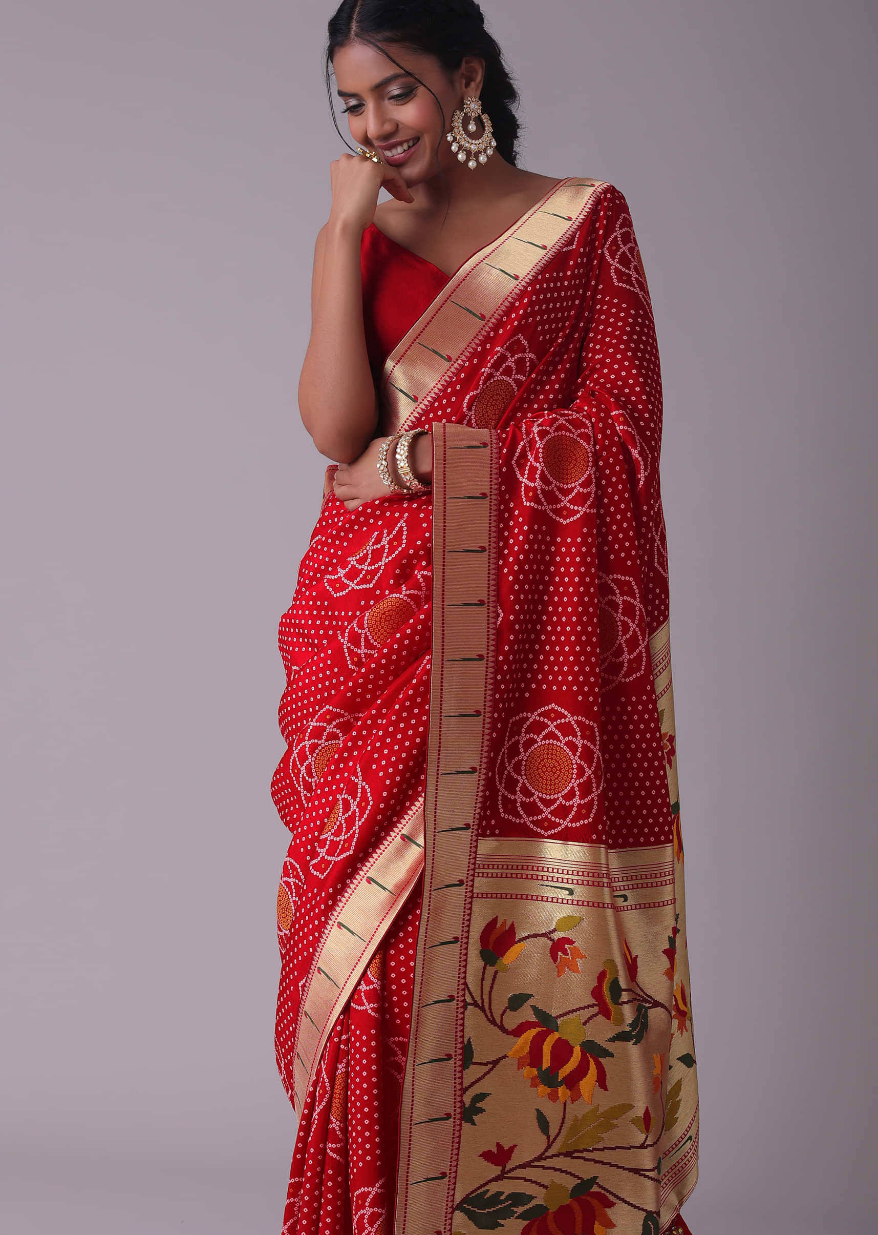 Buy Bittersweet Red Silk Bandhani Saree Online KALKI Fashion India