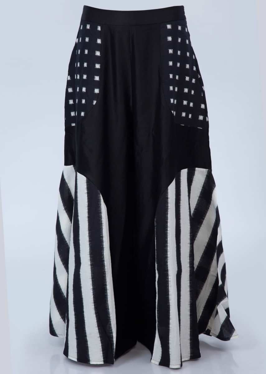 Black And White Shaded Three Piece Palazzo Set In Cotton With Printed Butti And Stripes Online - Kalki Fashion