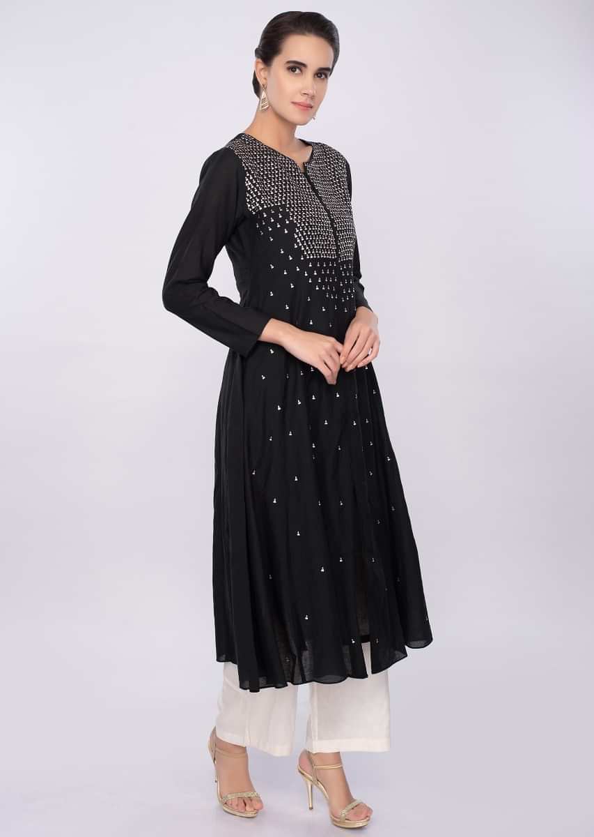 Black cotton kurti adorn with sequins work only on Kalki