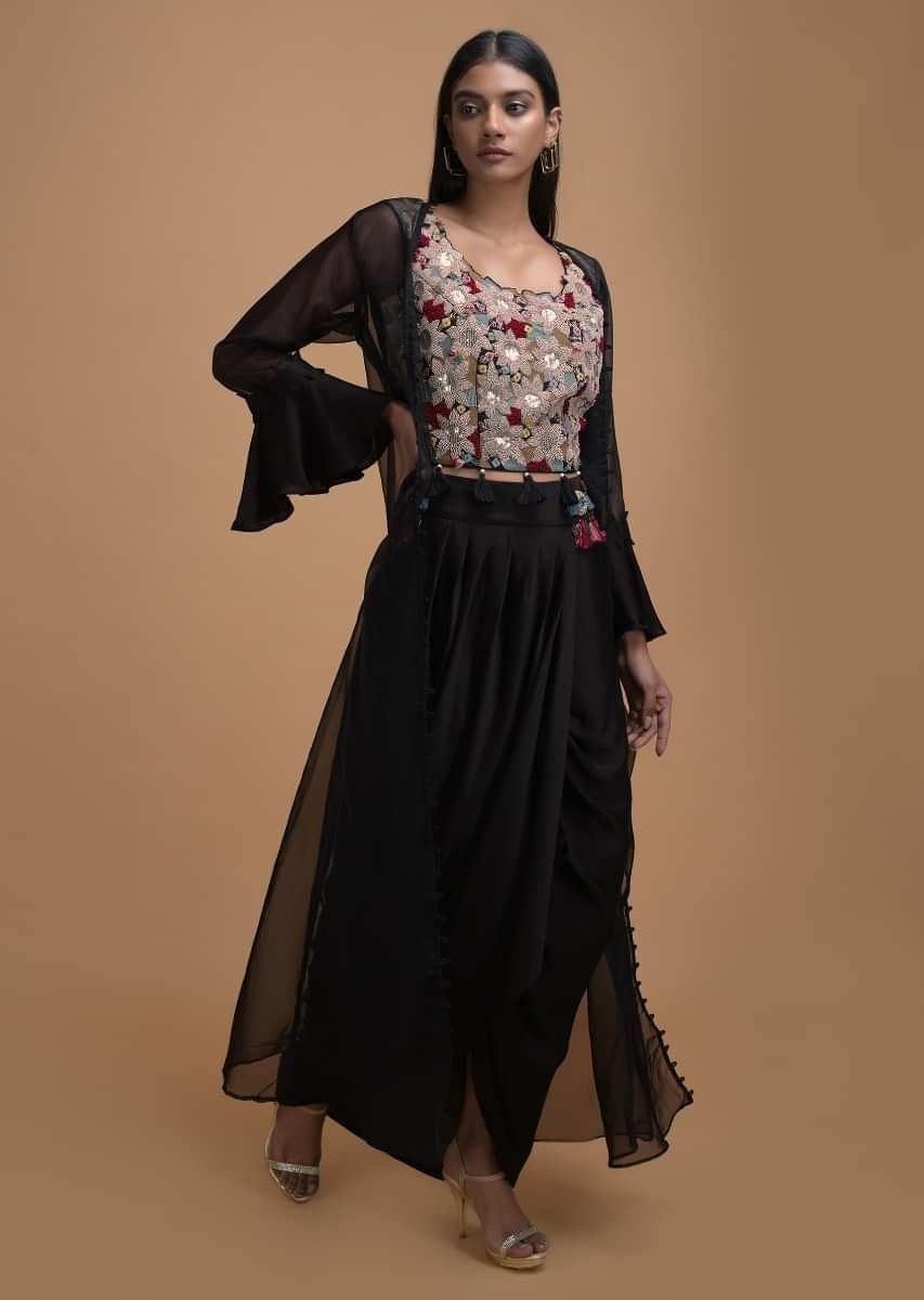 Buy Khwaab by Sanjana Lakhani Green Zardosi Embroidered Jacket And Dhoti  Pant Set Online | Aza Fashions