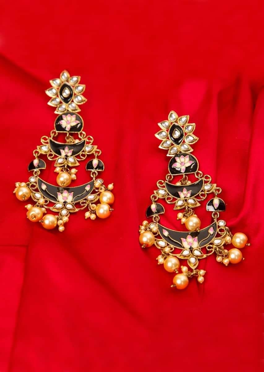 Black double layered chandbali earring with meenakari work