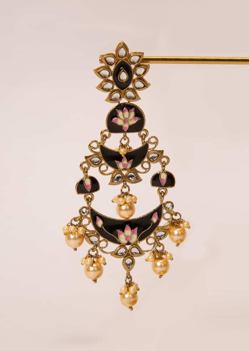 Black double layered chandbali earring with meenakari work