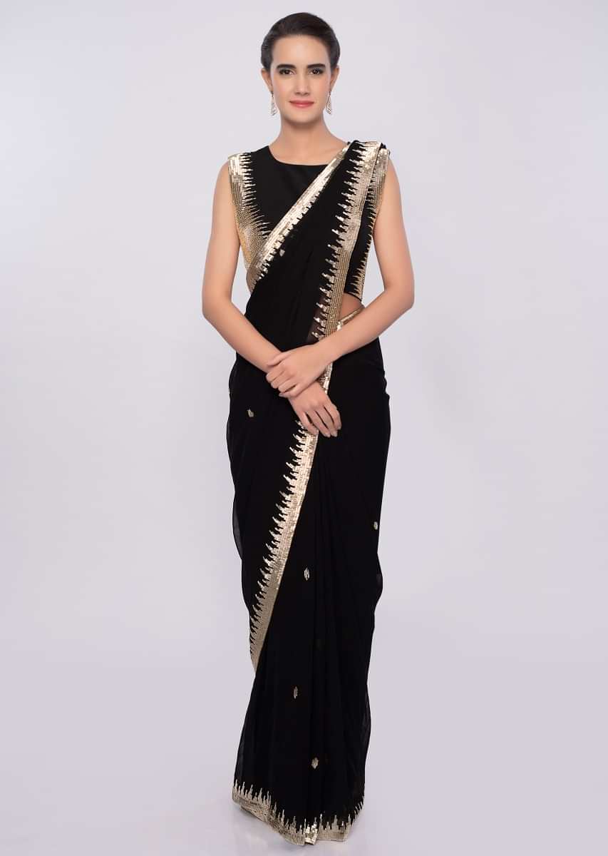 Black Georgette Saree With Cut Dana Embroidery And Butti Online - Kalki Fashion