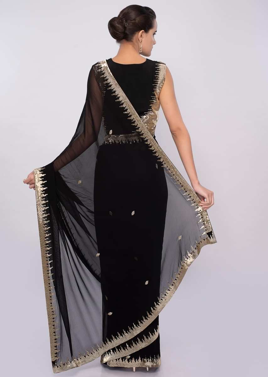 Black Georgette Saree With Cut Dana Embroidery And Butti Online - Kalki Fashion
