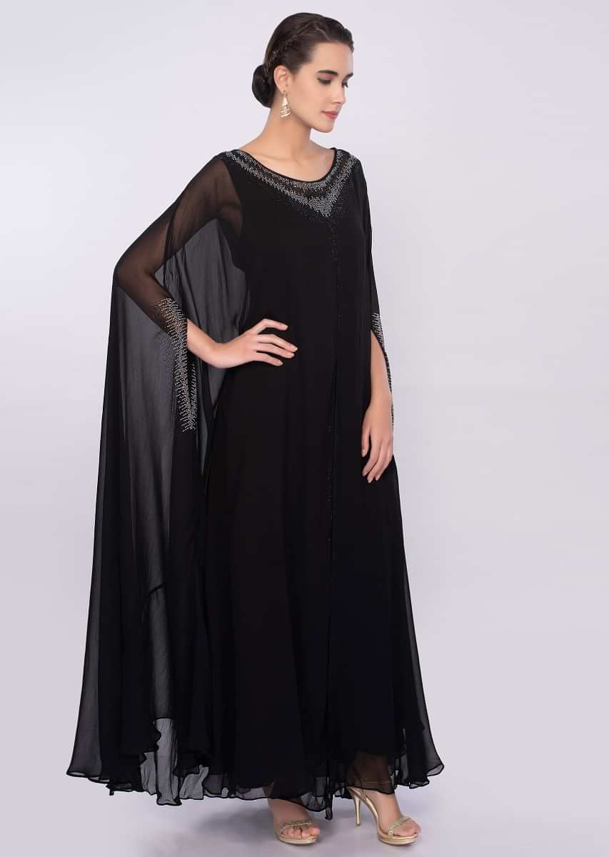 Black long tunic dress with additional fancy kaftan only on Kalki