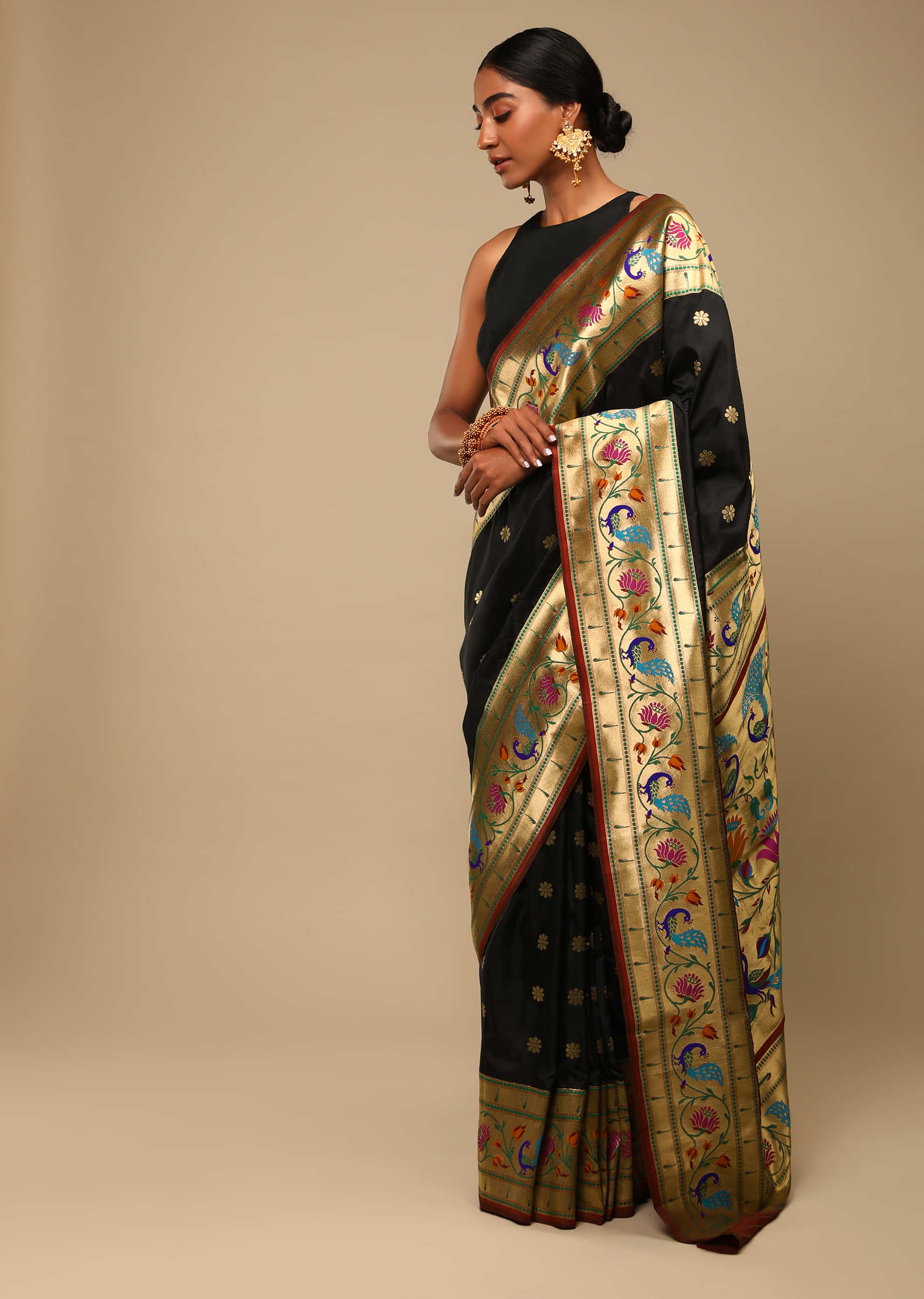 Black chiffon saree with heavy cut dana and pot embroidered border KALKI  Fashion India