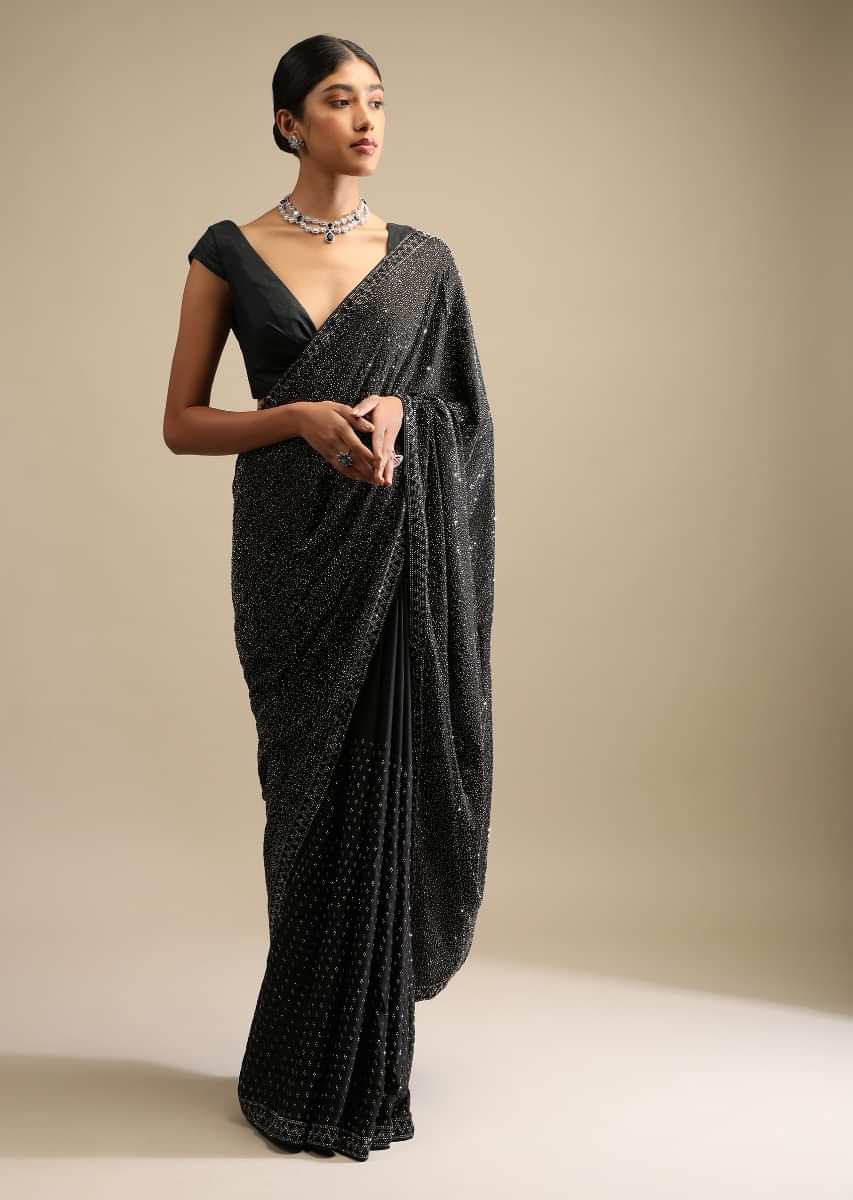 Buy Nimrat Kaur In A Black & Beige Kalki Saree With Unstitched Blouse  Online - RI.Ritu Kumar India Store View