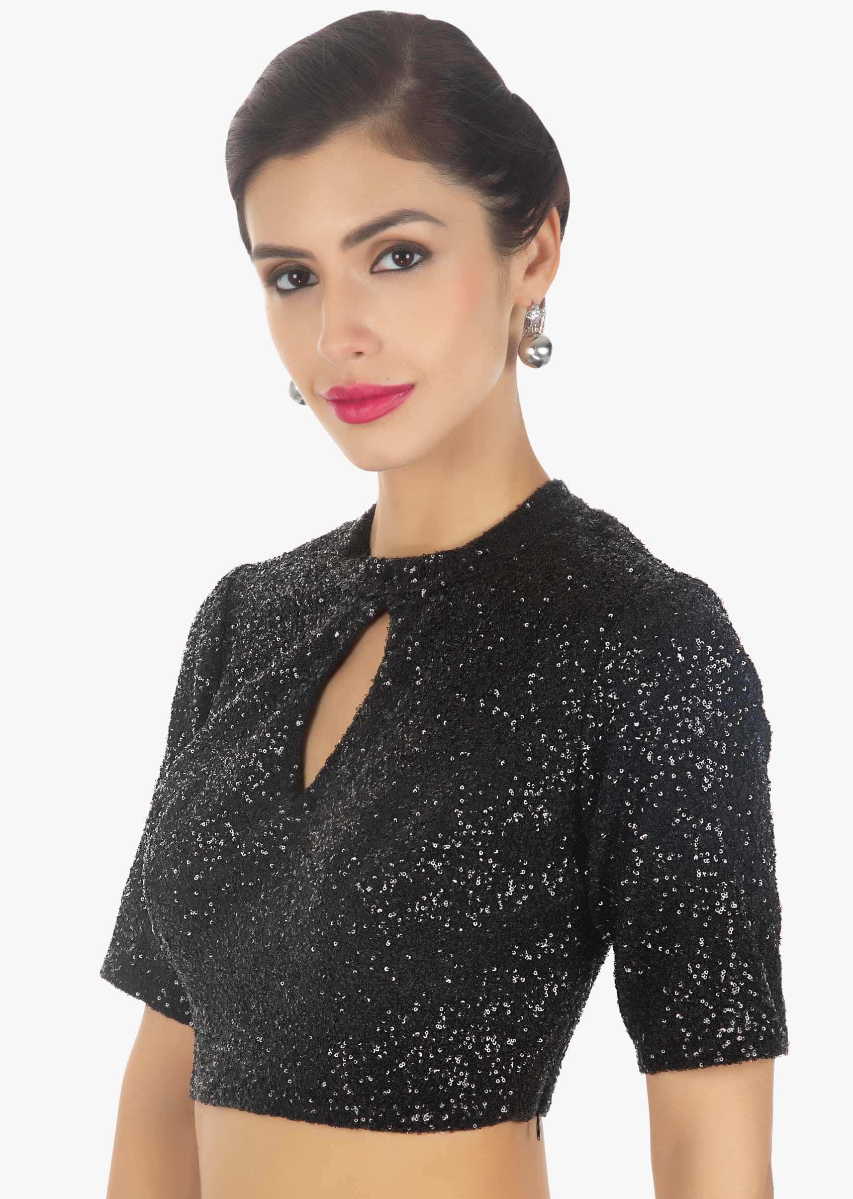 Black sequins blouse with front in key hole