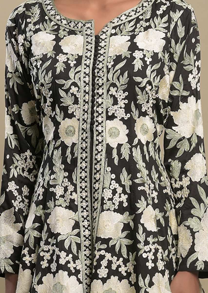 Buy Black Sleeveless Anarkali Suit With Kashmiri Resham Embroidered ...