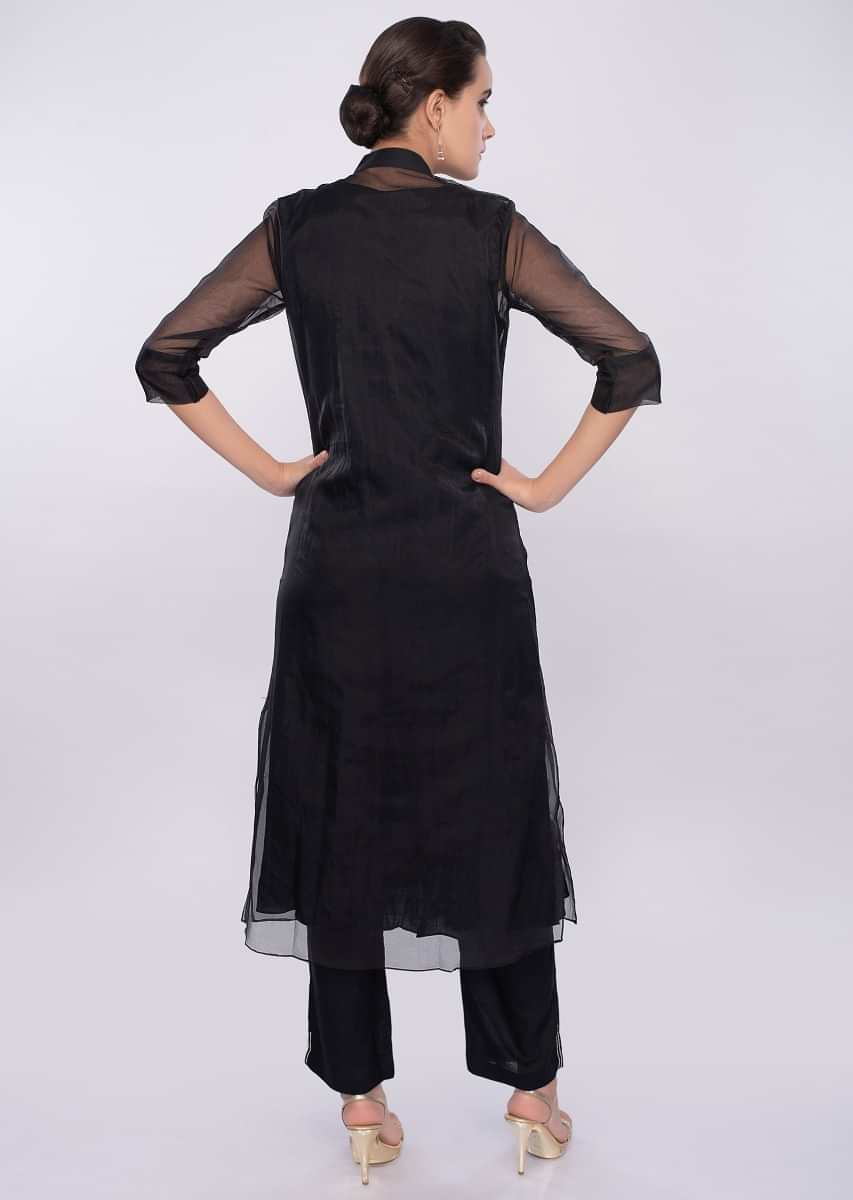 Black Three Piece Suit Designed With Pleats Online - Kalki Fashion