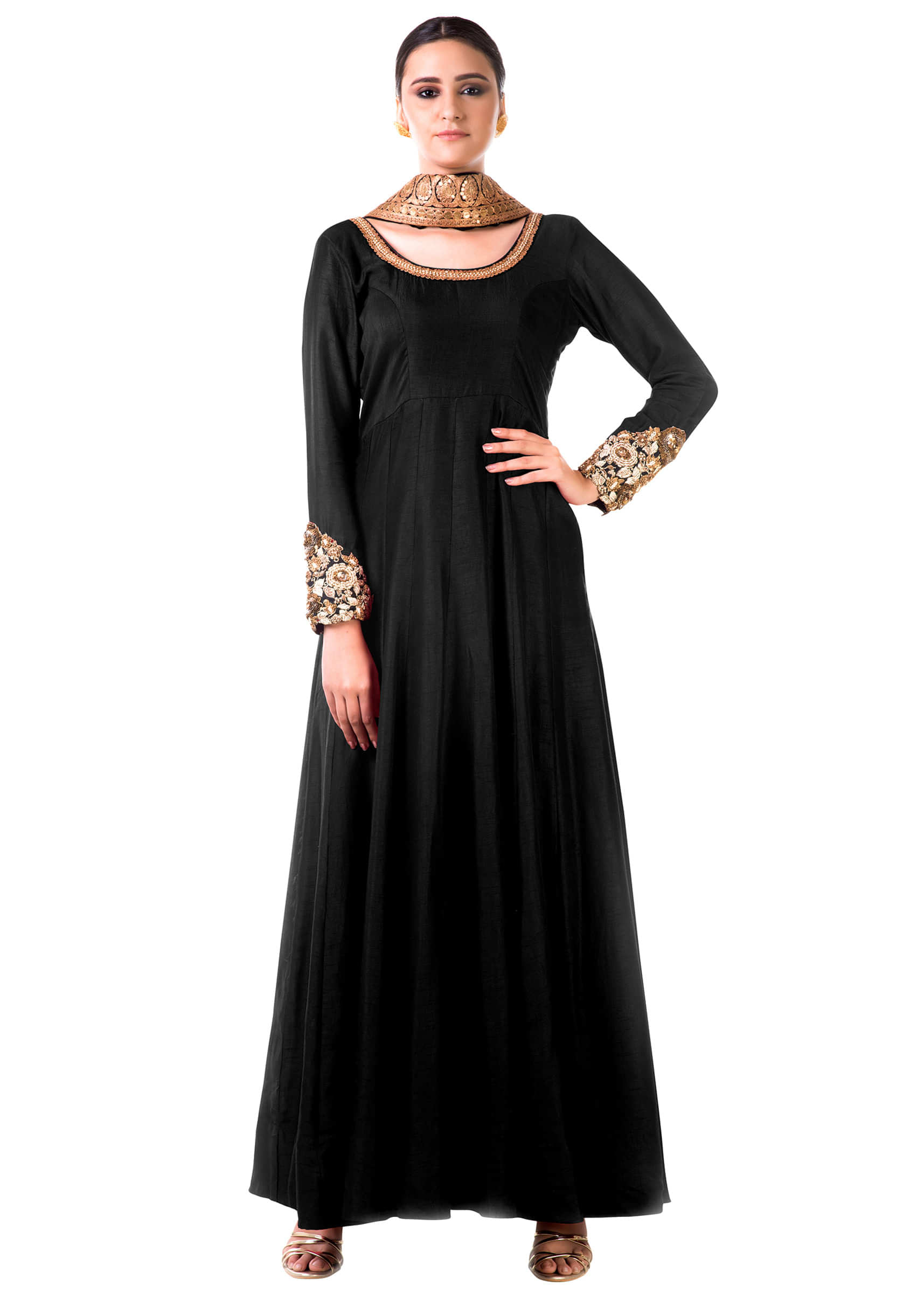Black Bem-silk Kali Dress With a Black Velvet Dupatta
