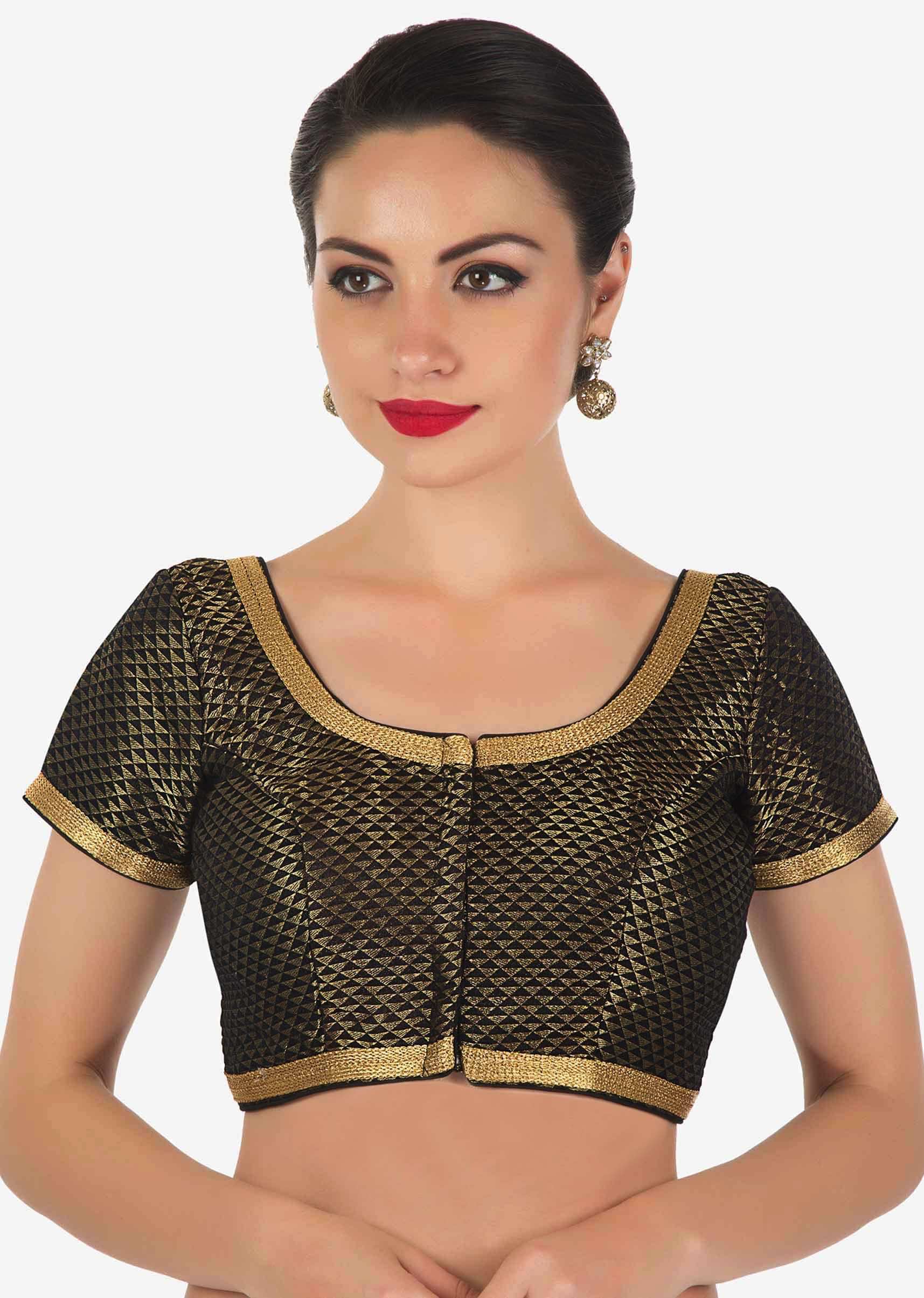 Black blouse in brocade silk with gold lace only on Kalki