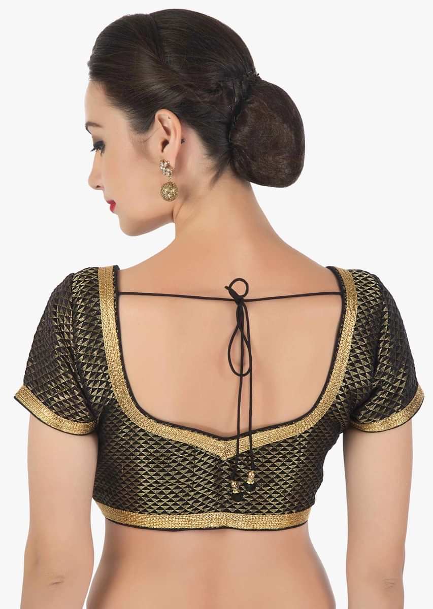 Black blouse in brocade silk with gold lace only on Kalki