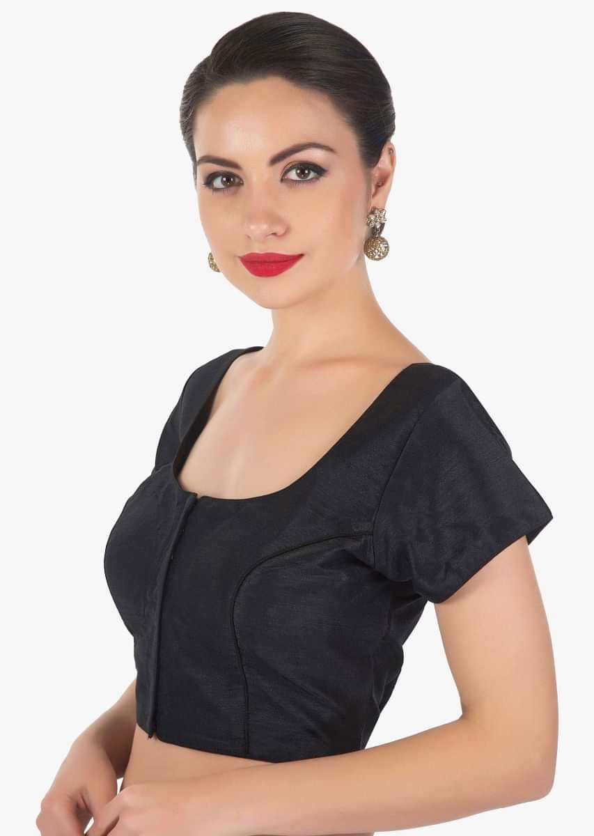 Black blouse in raw silk with princes line only on Kalki
