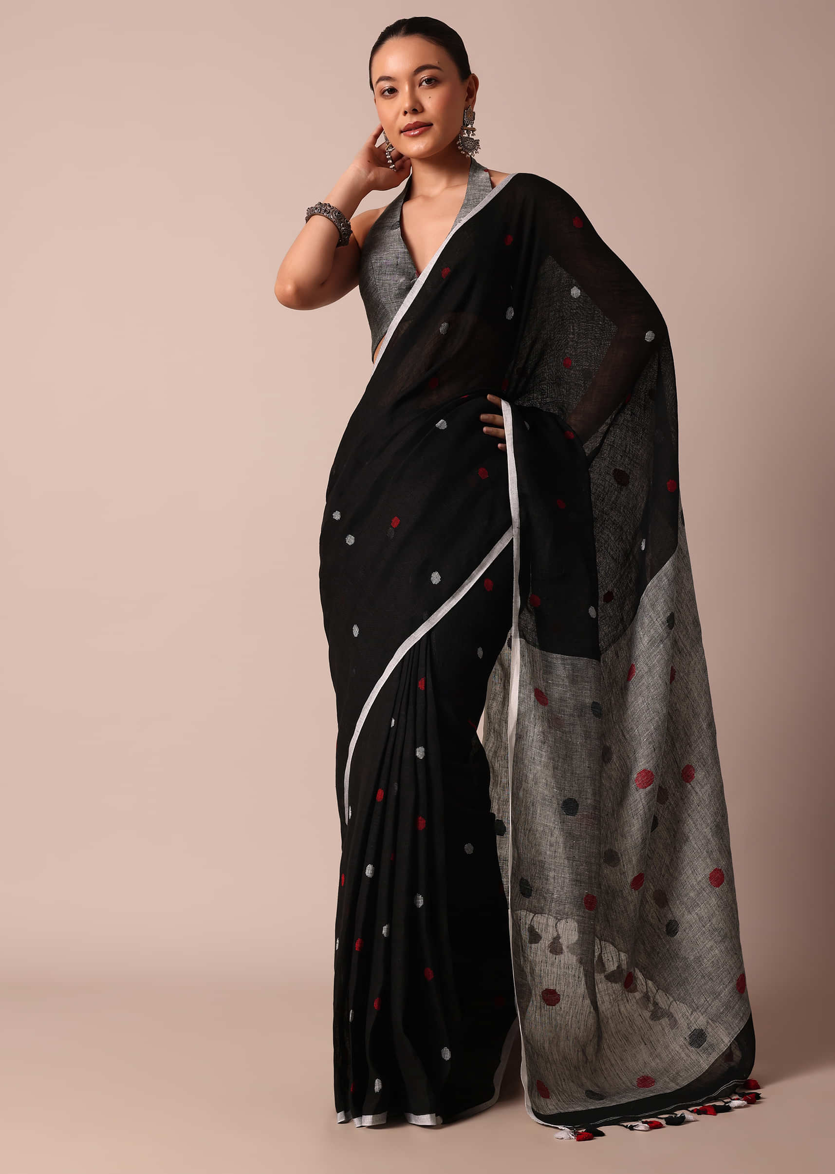 Black sequin embellished tasseled saree Waist Belt and Kamarbandh