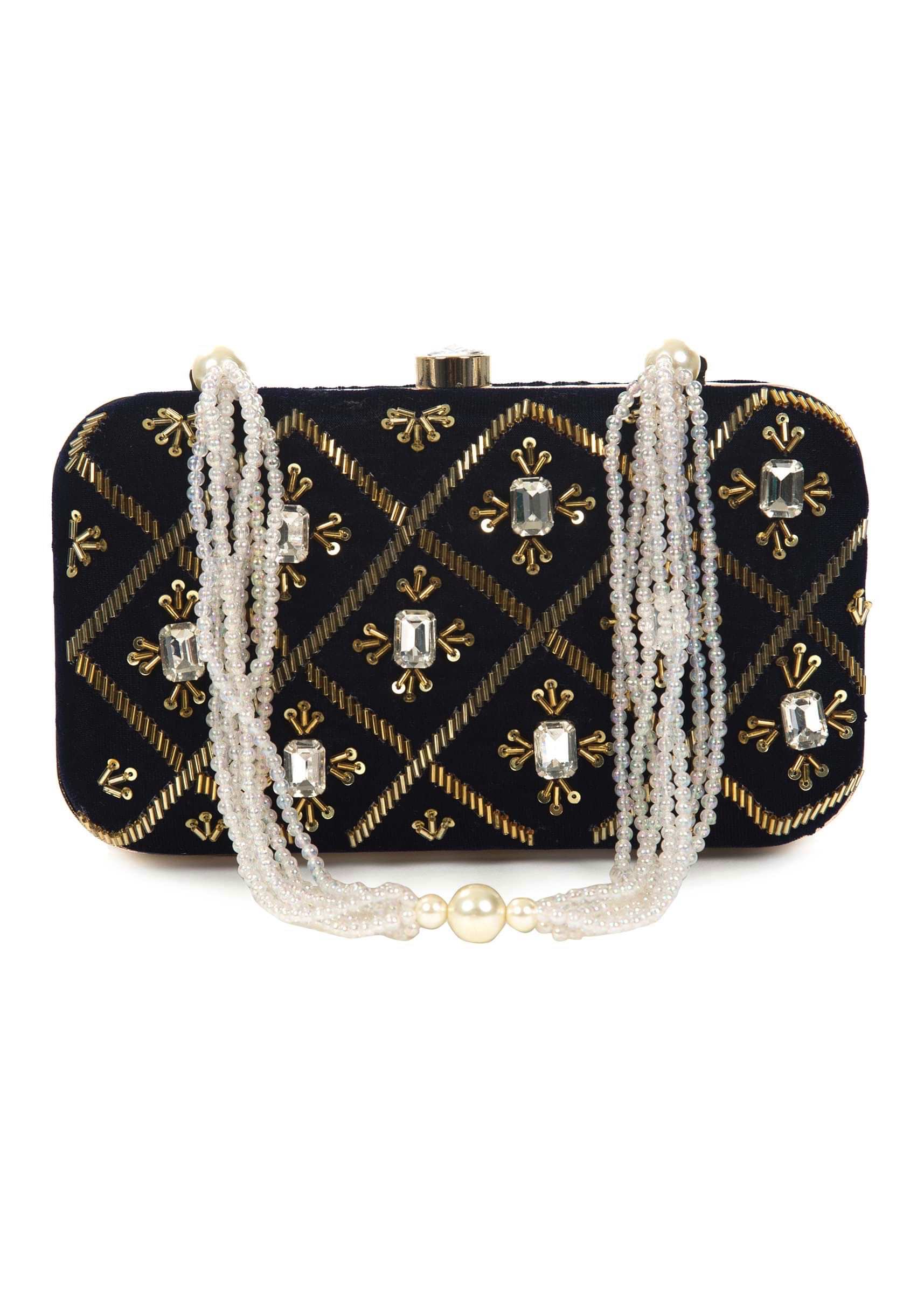 Black hand embroidered capsule clutch