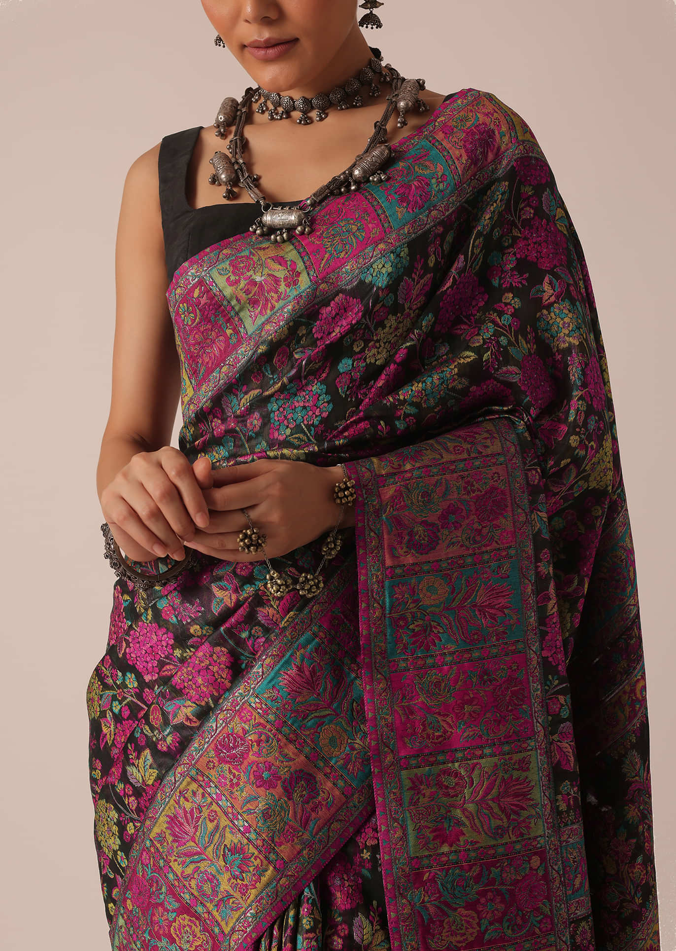 Rani pink color bandhani print satin fabric saree with embroidery sequins  work lace and blouse with waist belt