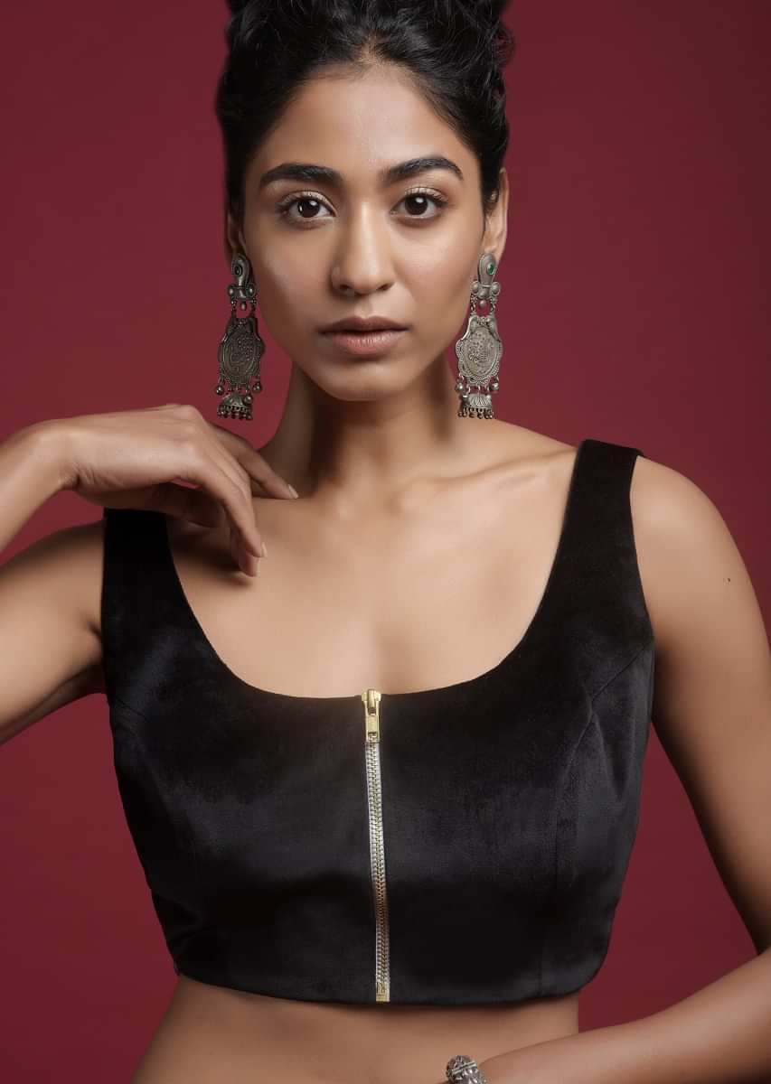Buy Black Sleeveless Blouse In Raw Silk With Halter Neckline KALKI Fashion  India